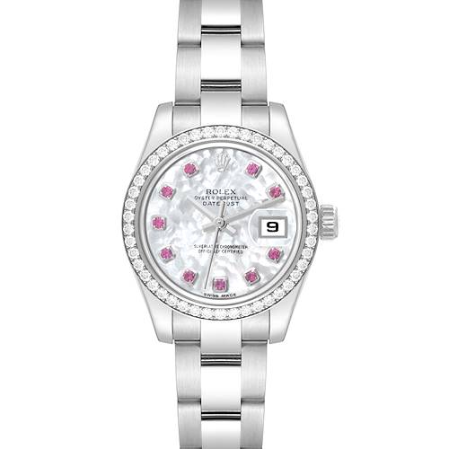 Photo of Rolex Datejust Steel White Gold Mother Of Pearl Ruby Diamond Ladies Watch 179384
