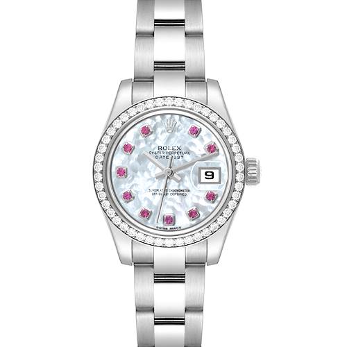 Photo of Rolex Datejust Steel White Gold Mother Of Pearl Ruby Diamond Ladies Watch 179384