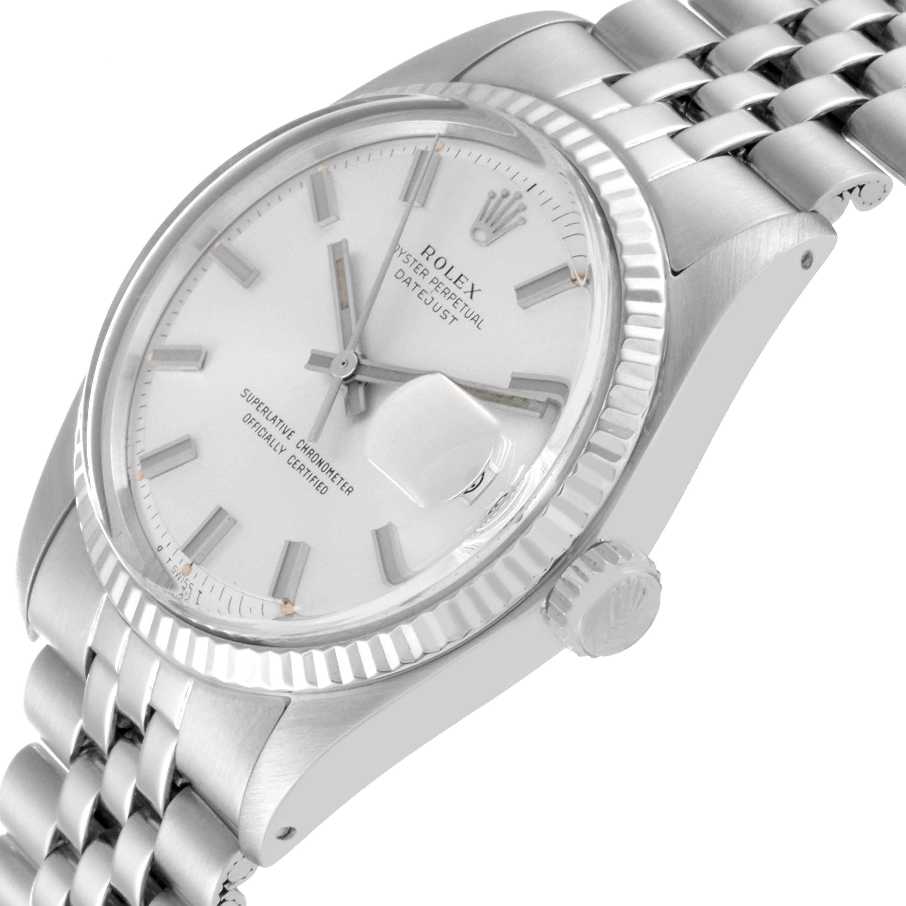 The image shows a close-up side angle of the Rolex Vintage Collection 1601 Men's Stainless Steel Silver Dial 1601 Men's Stainless Steel Silver Dial watch, highlighting its bezel, dial, and crown.