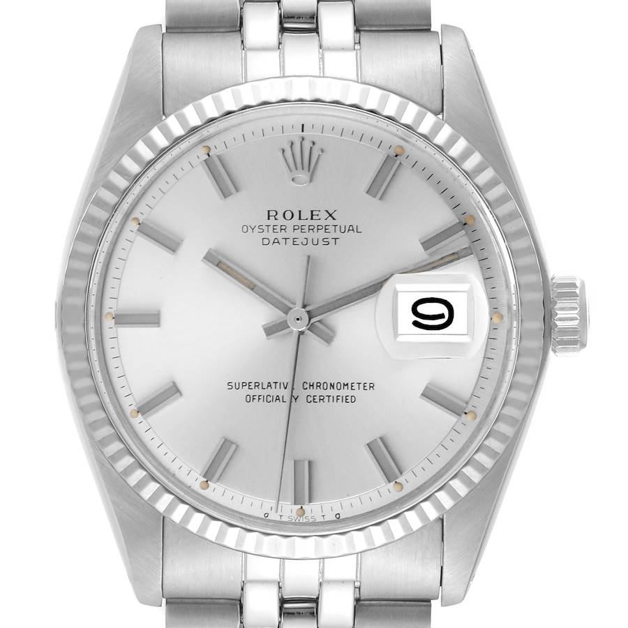 Rolex Datejust Steel White Gold Silver Dial Vintage Mens Watch 1601 Box Papers SwissWatchExpo