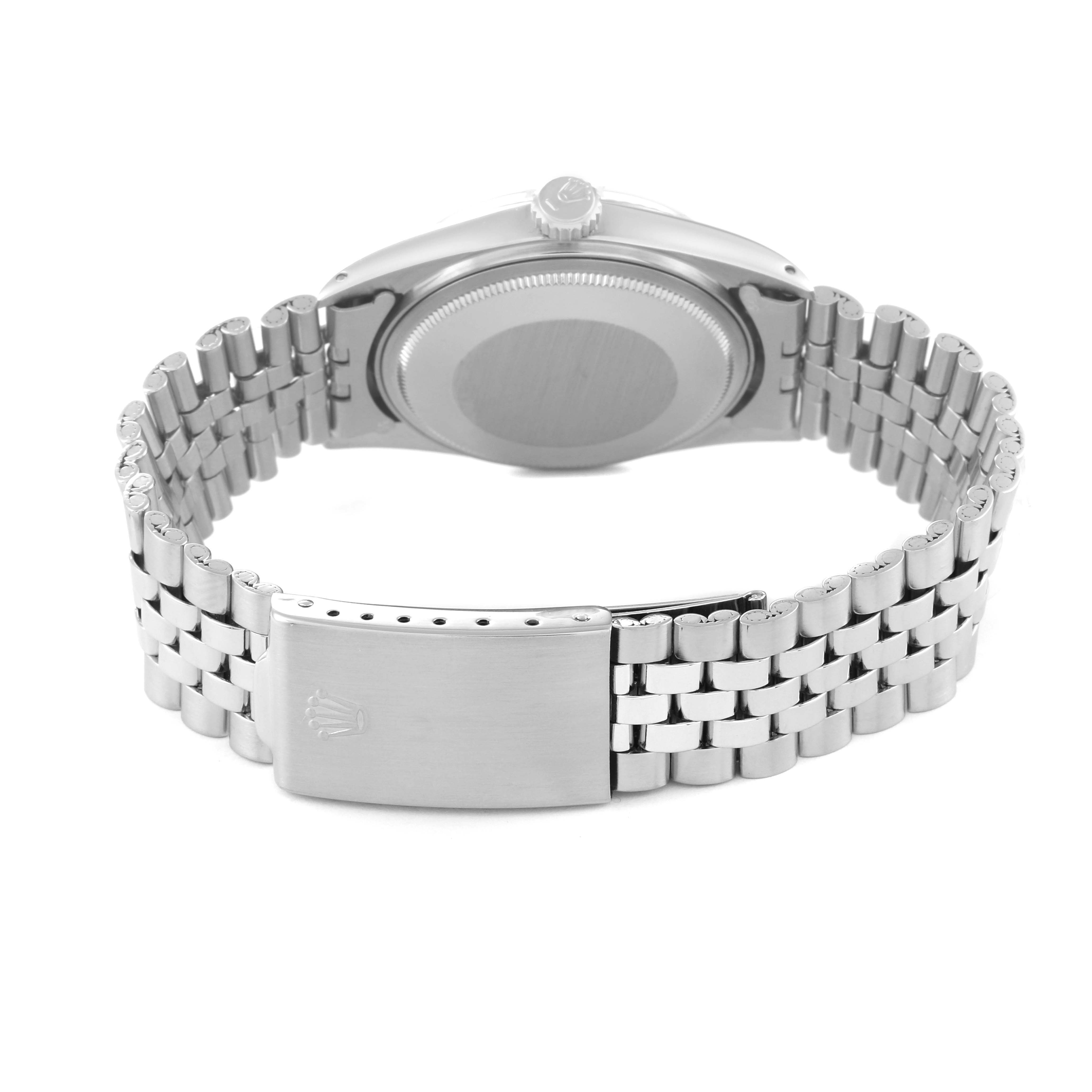 This image shows the back of the Rolex Vintage Collection 1601 Men's Stainless Steel Silver Dial 1601 Men's Stainless Steel Silver Dial watch, featuring the case and metal bracelet with the clasp.