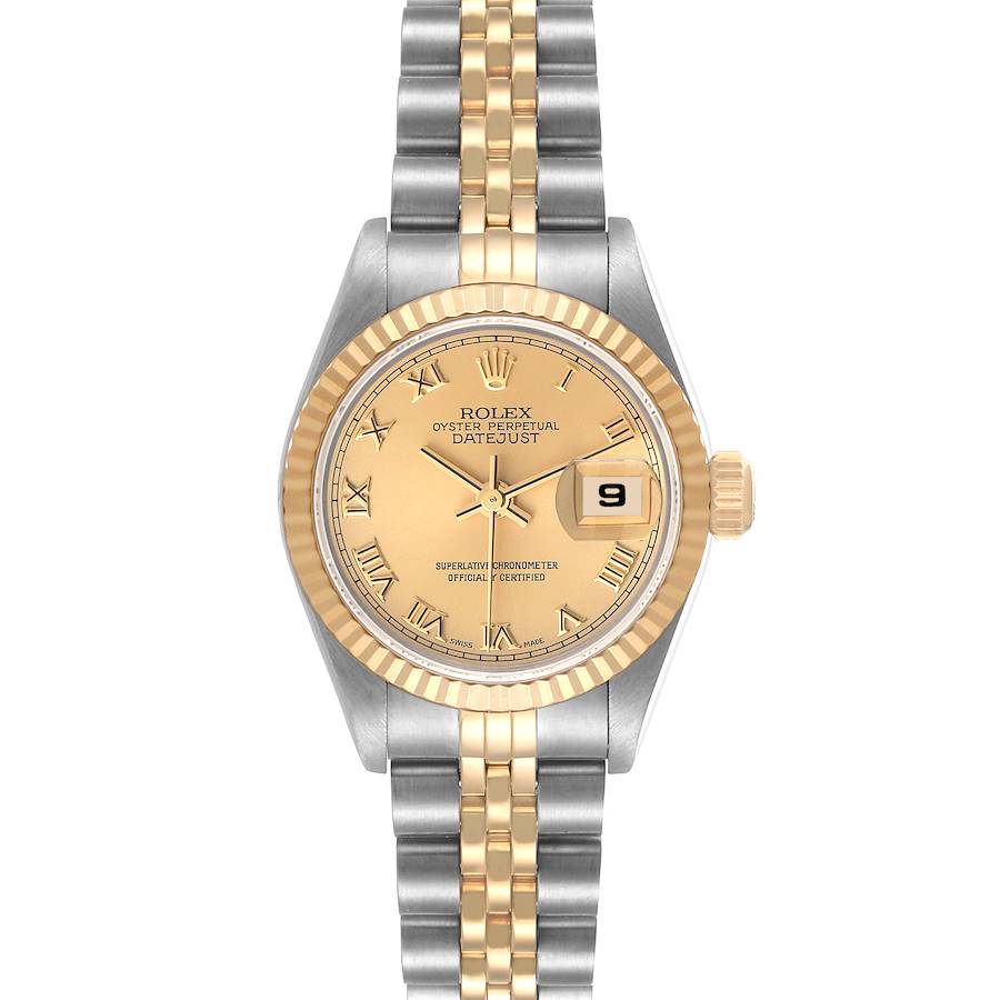 Rolex Datejust Steel Yellow Gold Champagne Roman Dial Ladies Watch 69173 Papers SwissWatchExpo