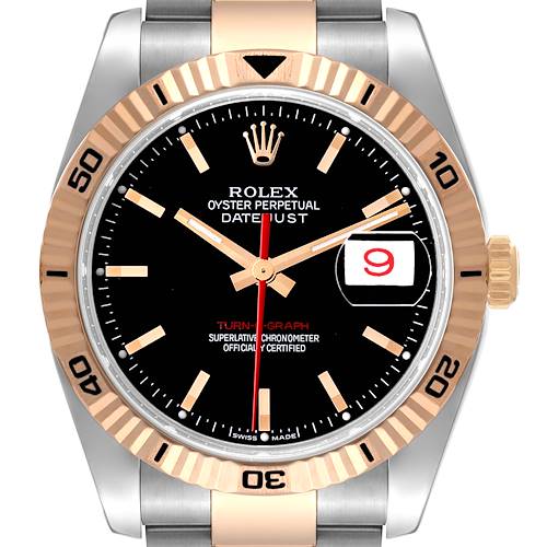 Photo of Rolex Datejust Turnograph Black Dial Steel Rose Gold Mens Watch 116261
