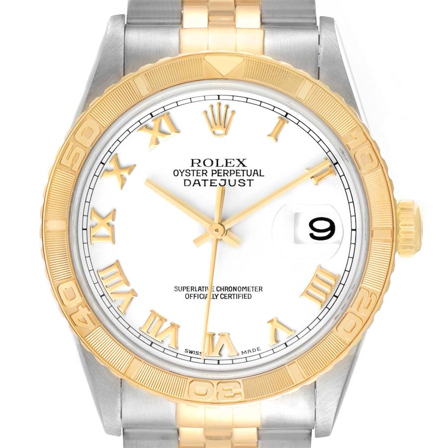Rolex Datejust Turnograph Steel Yellow Gold White Dial Watch 16263 Box Papers SwissWatchExpo