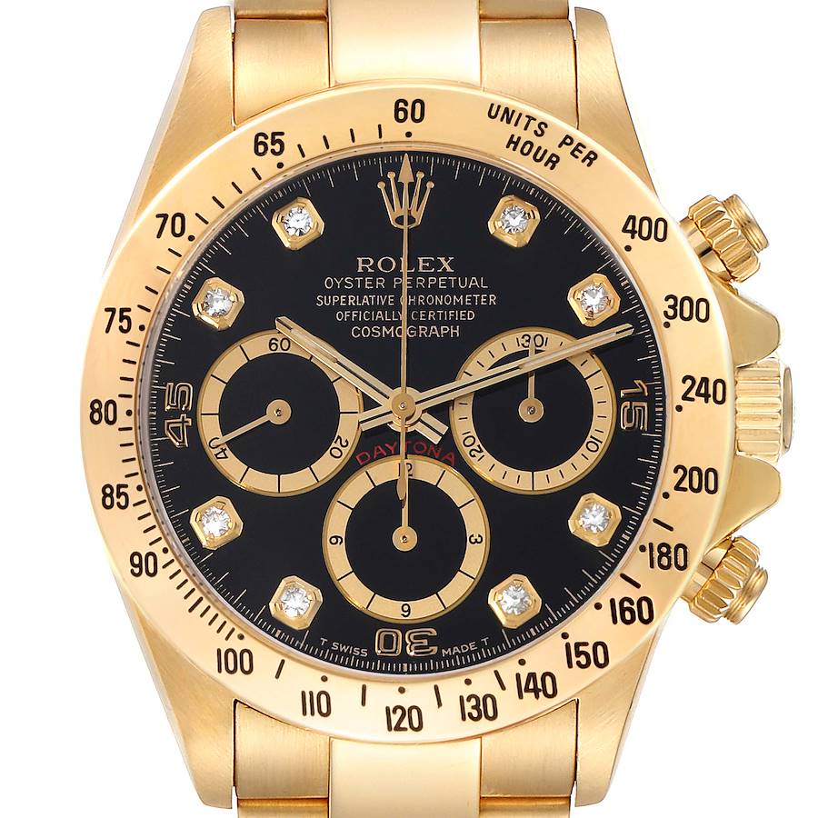 Rolex Daytona Yellow Gold Inverted 6 Diamond Dial Mens Watch 16528 SwissWatchExpo