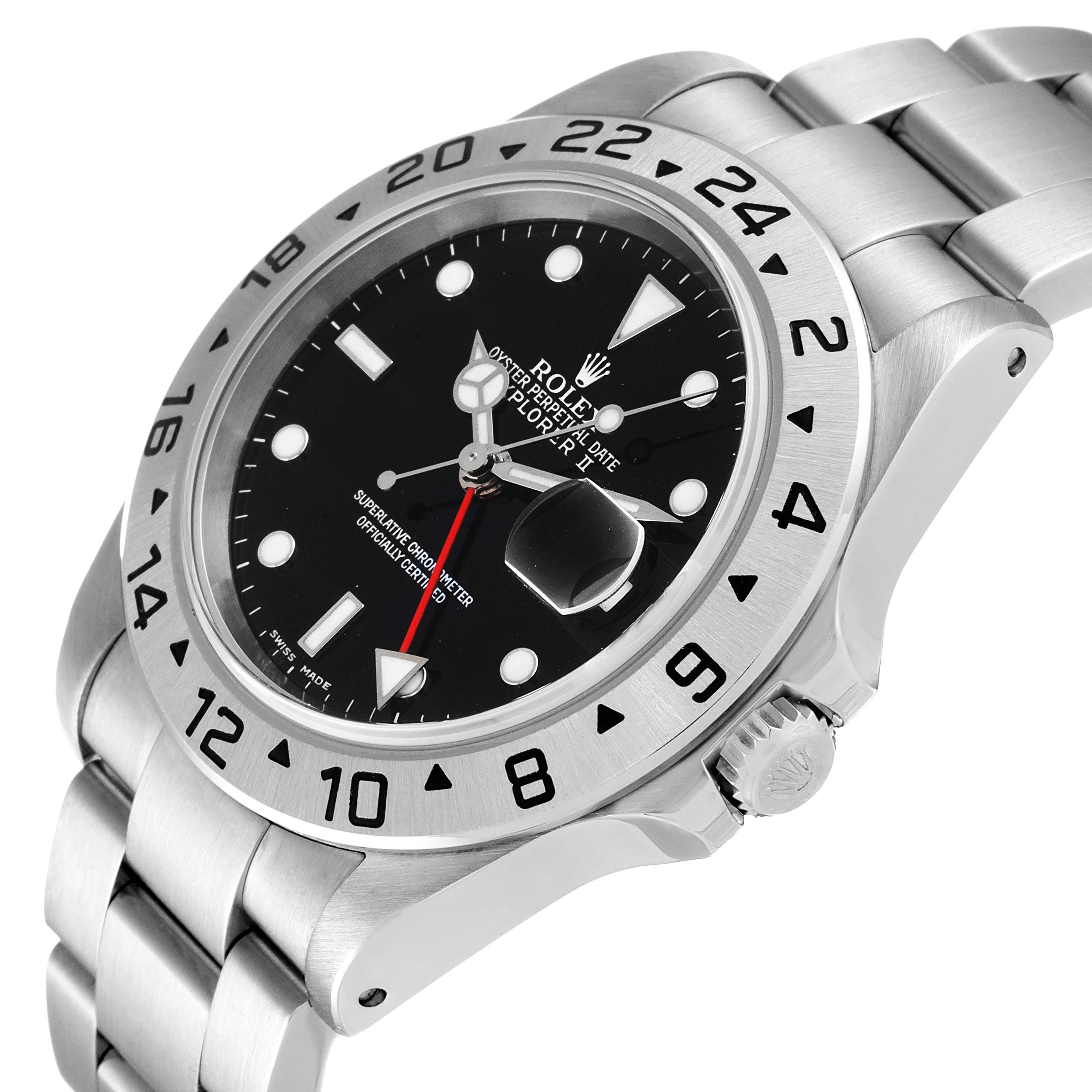 The image shows a side and top view of the Rolex Explorer 16570 Men's Stainless Steel Black Dial 16570 Men's Stainless Steel Black Dial watch, revealing its bezel, dial, hands, case, and bracelet.