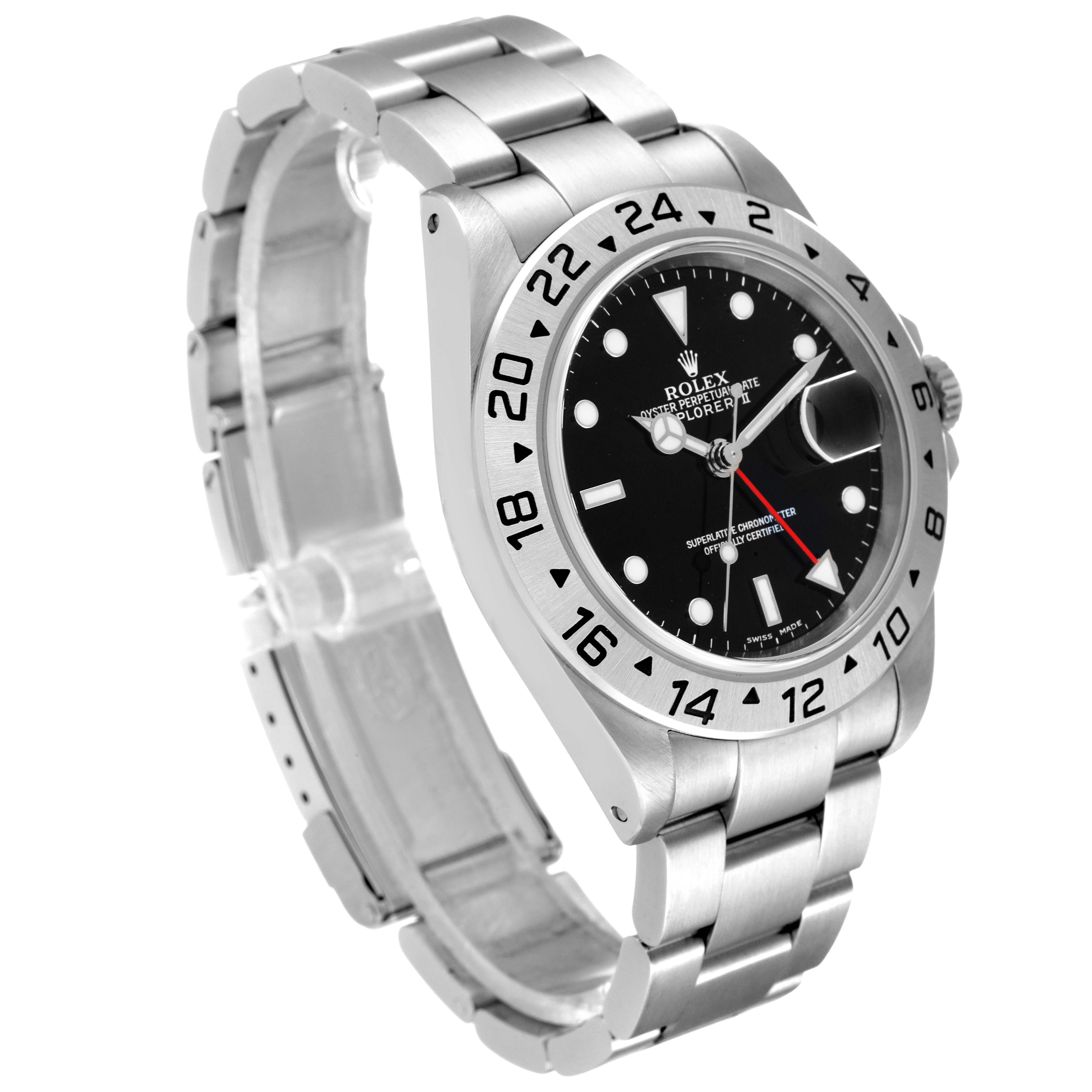 This image shows a Rolex Explorer 16570 Men's Stainless Steel Black Dial 16570 Men's Stainless Steel Black Dial watch at a slight angle, highlighting its face, bezel, and metal bracelet.