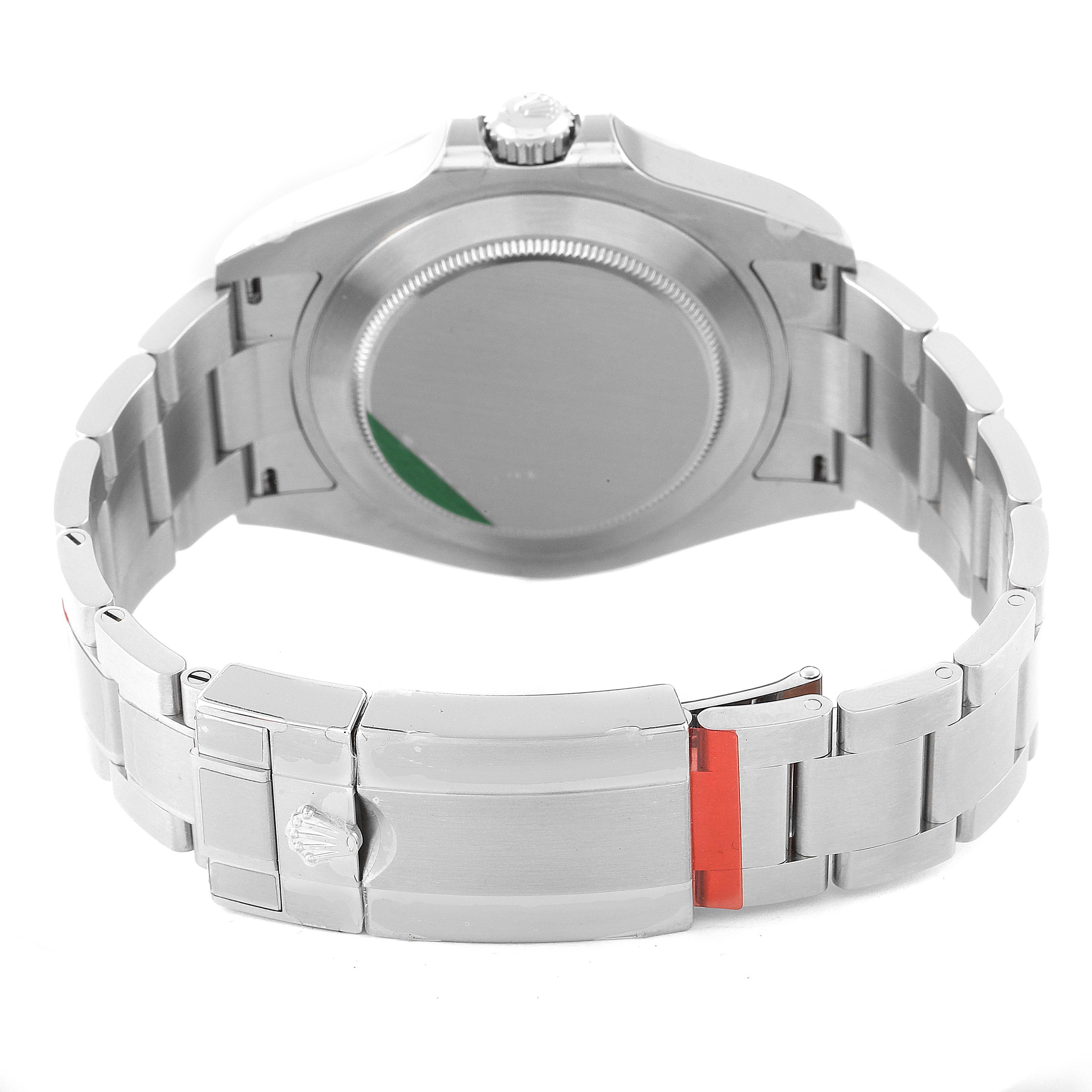 The image shows the back case and bracelet of a Rolex Explorer 226570 Men
s Stainless Steel White Dial 226570 Men
s Stainless Steel White Dial watch viewed from the bottom.