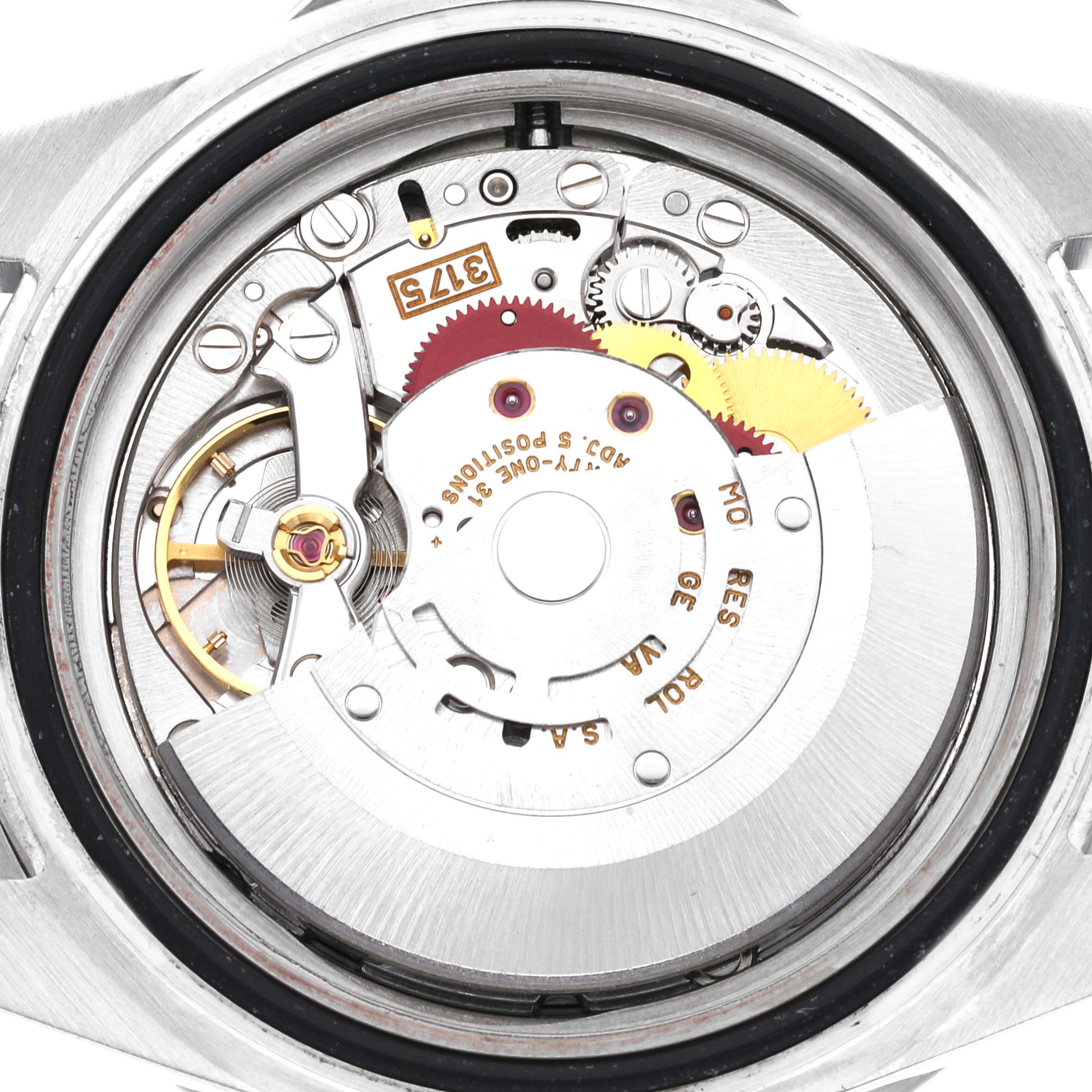 This image shows the internal mechanical movement of the Rolex GMT-Master 16700 Men
s Stainless Steel Black Dial 16700 Men
s Stainless Steel Black Dial watch, viewed from the back.