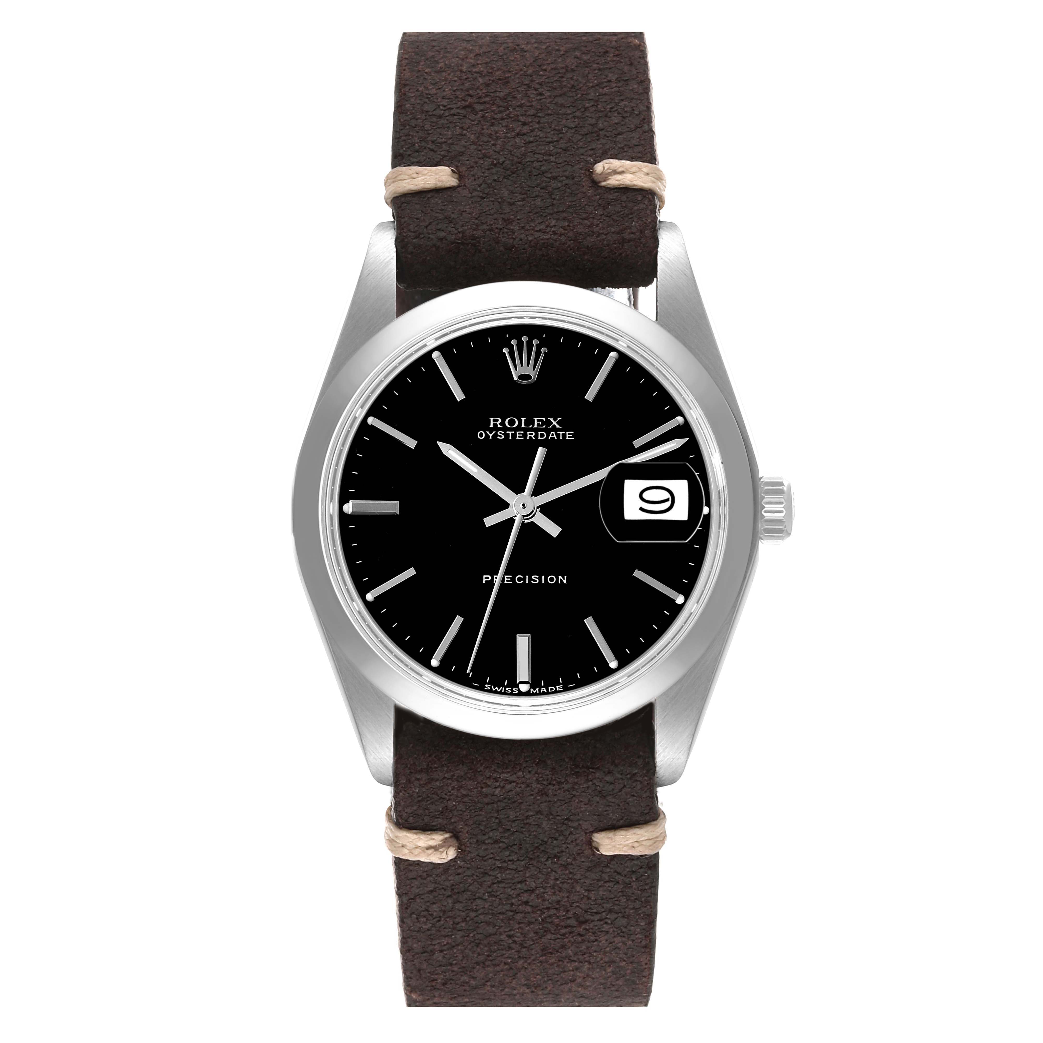 Rolex OysterDate Precision Black Dial Steel Vintage Mens Watch 6694