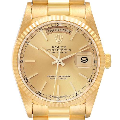 Photo of Rolex President Day-Date Yellow Gold Champagne Dial Mens Watch 18238 Box Papers