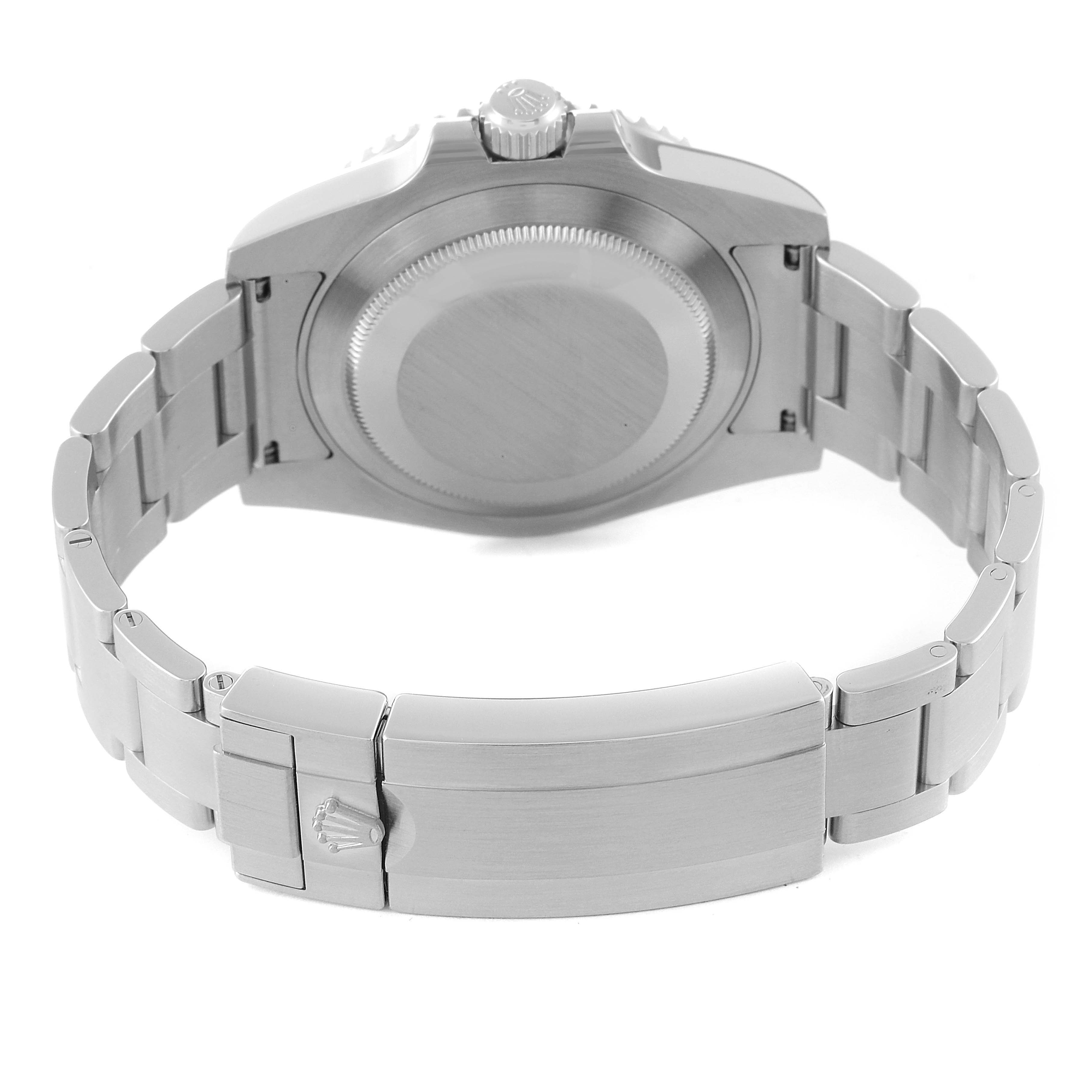 This image shows the back casing and bracelet clasp of a Rolex Submariner 116610LV Men
s Stainless Steel Green Dial 116610LV Men
s Stainless Steel Green Dial watch, viewed from the rear angle.