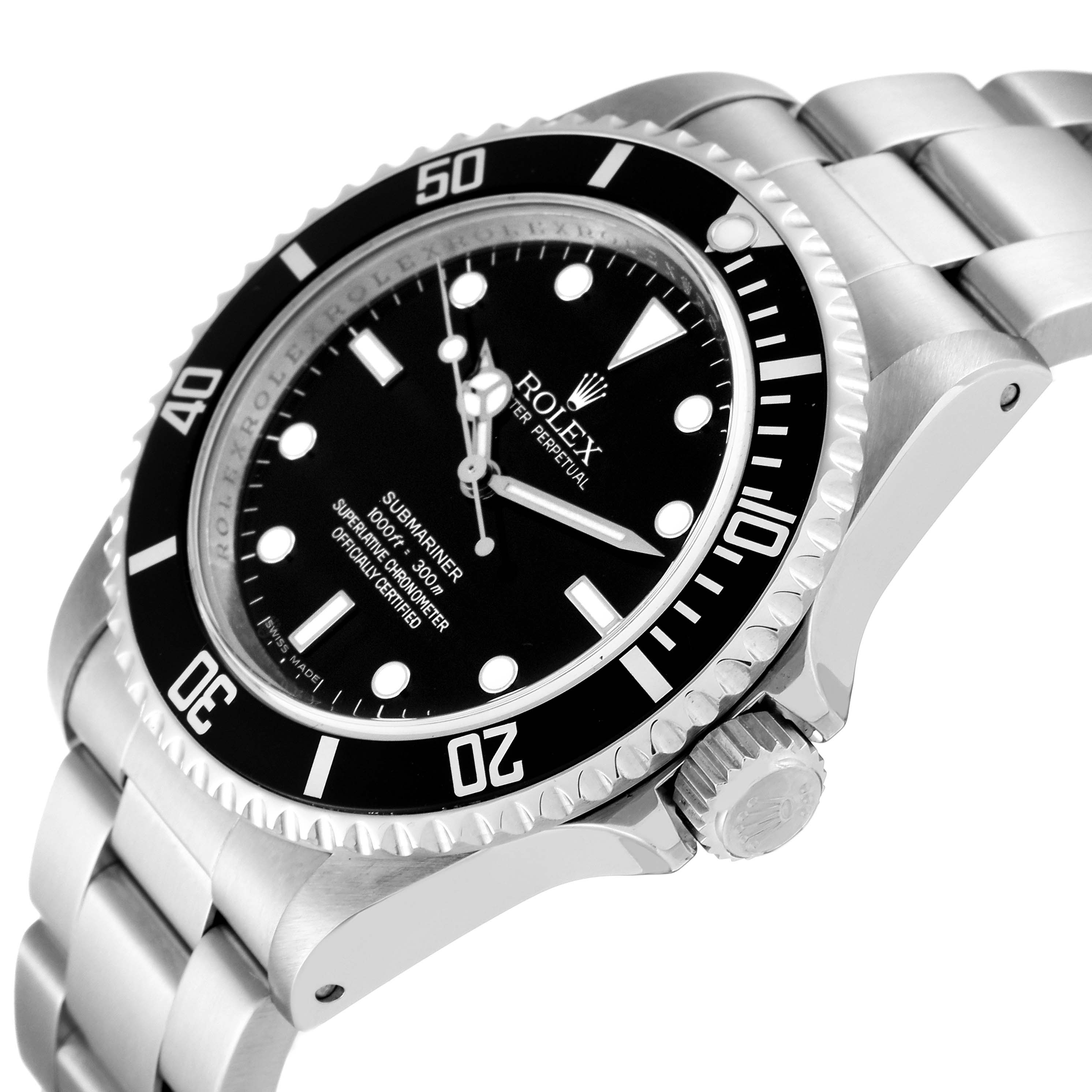 The Rolex Submariner 14060M Men's Stainless Steel Black Dial 14060M Men's Stainless Steel Black Dial watch is shown at a three-quarter angle, highlighting the dial, bezel, crown, and bracelet.