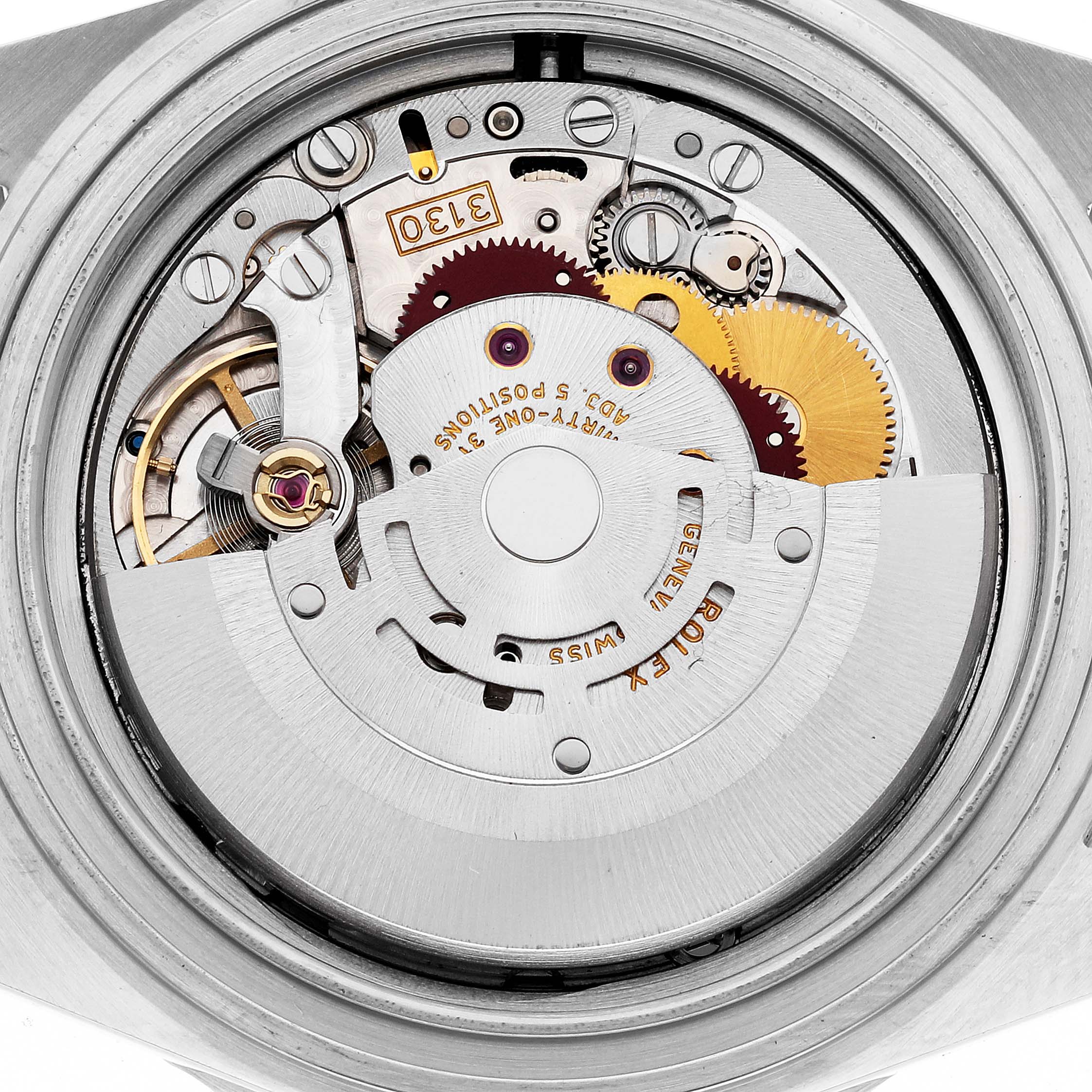 This image shows the intricate inner mechanics and movement components of a Rolex Submariner 14060M Men's Stainless Steel Black Dial 14060M Men's Stainless Steel Black Dial watch.