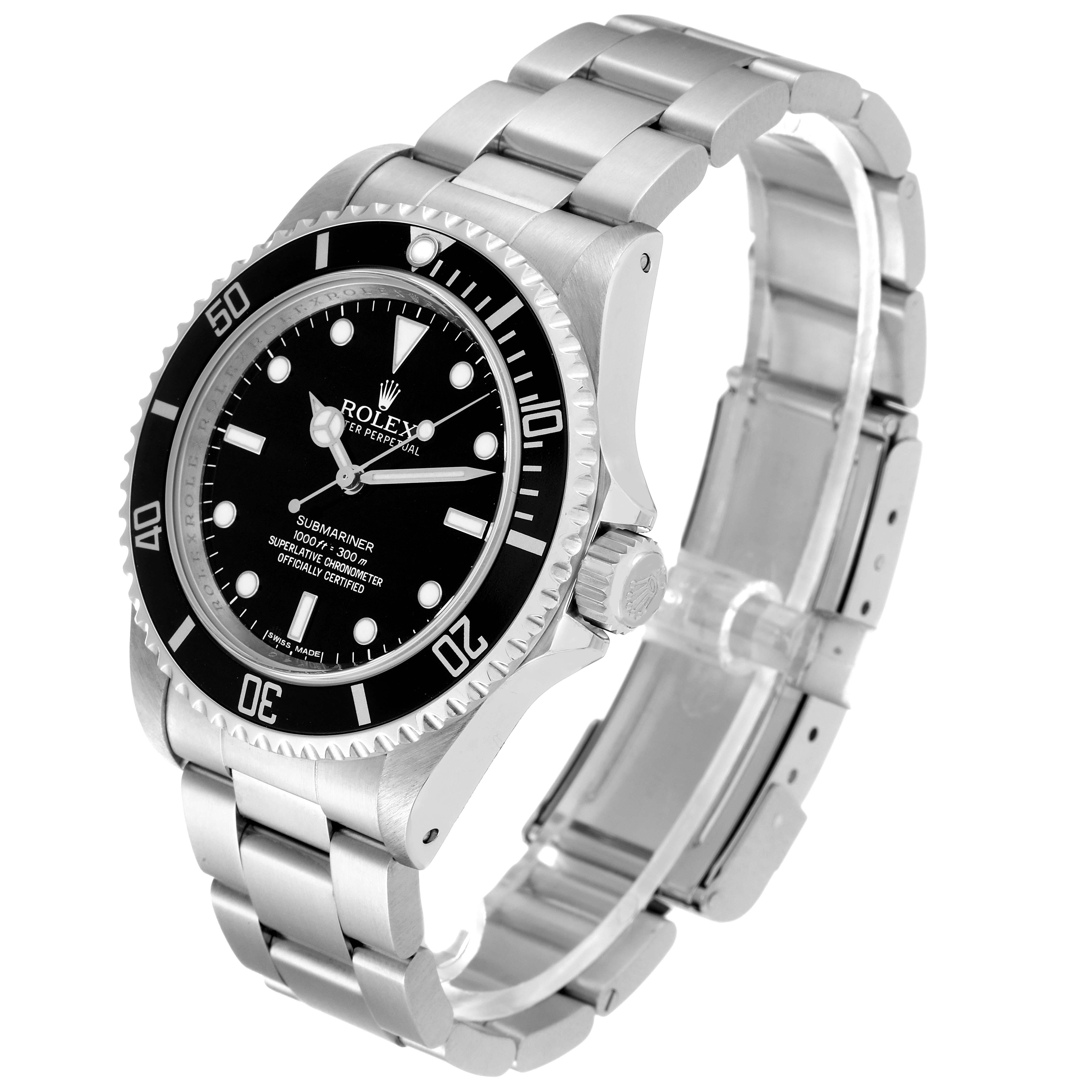 The image shows a Rolex Submariner 14060M Men's Stainless Steel Black Dial 14060M Men's Stainless Steel Black Dial watch at a three-quarter angle, displaying the face, bezel, crown, and bracelet.