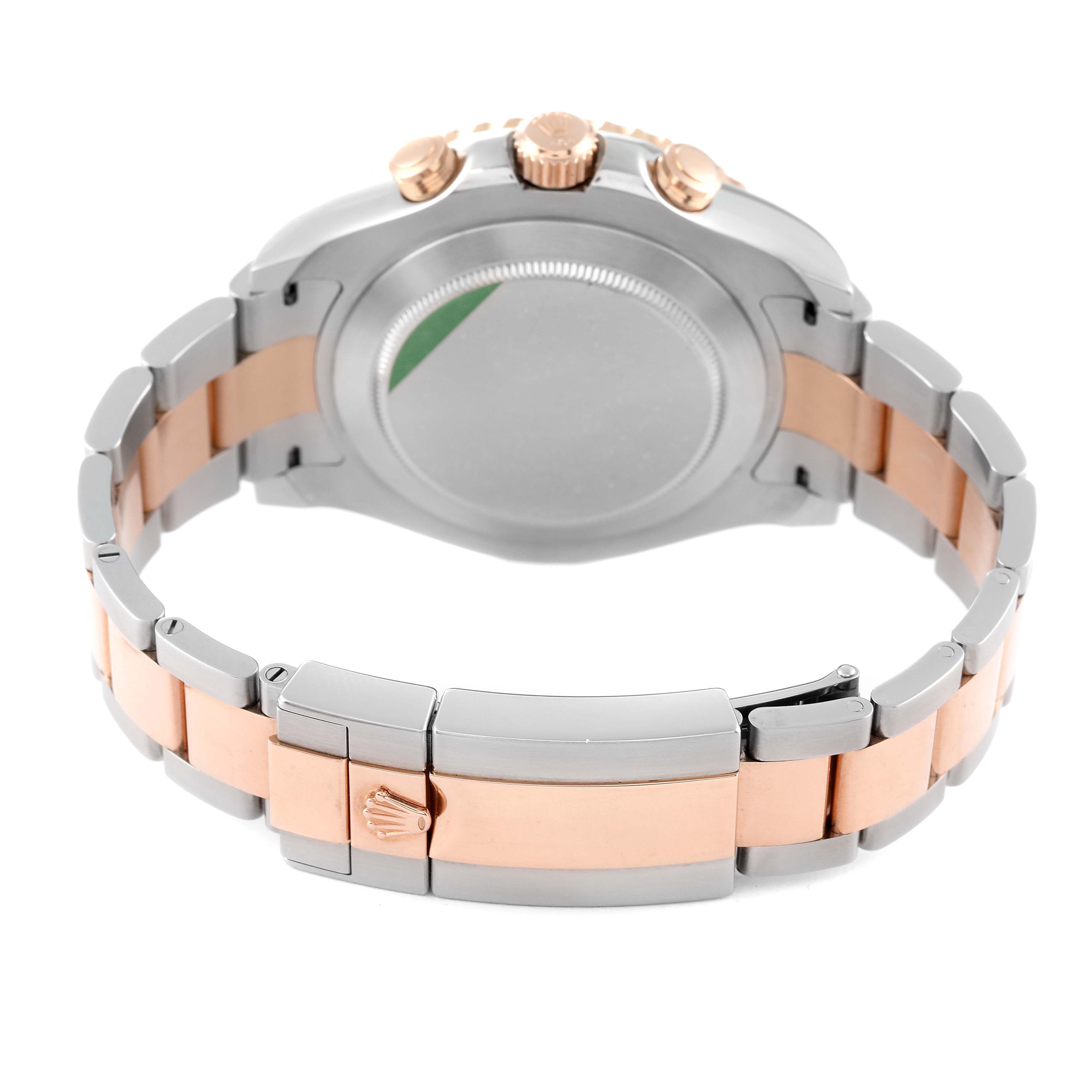 This image shows the back view of a Rolex Yacht-Master 116681 Men
s Steel and Gold (two tone) White Dial 116681 Men
s Steel and Gold (two tone) White Dial watch, highlighting its two-tone band and clasp.