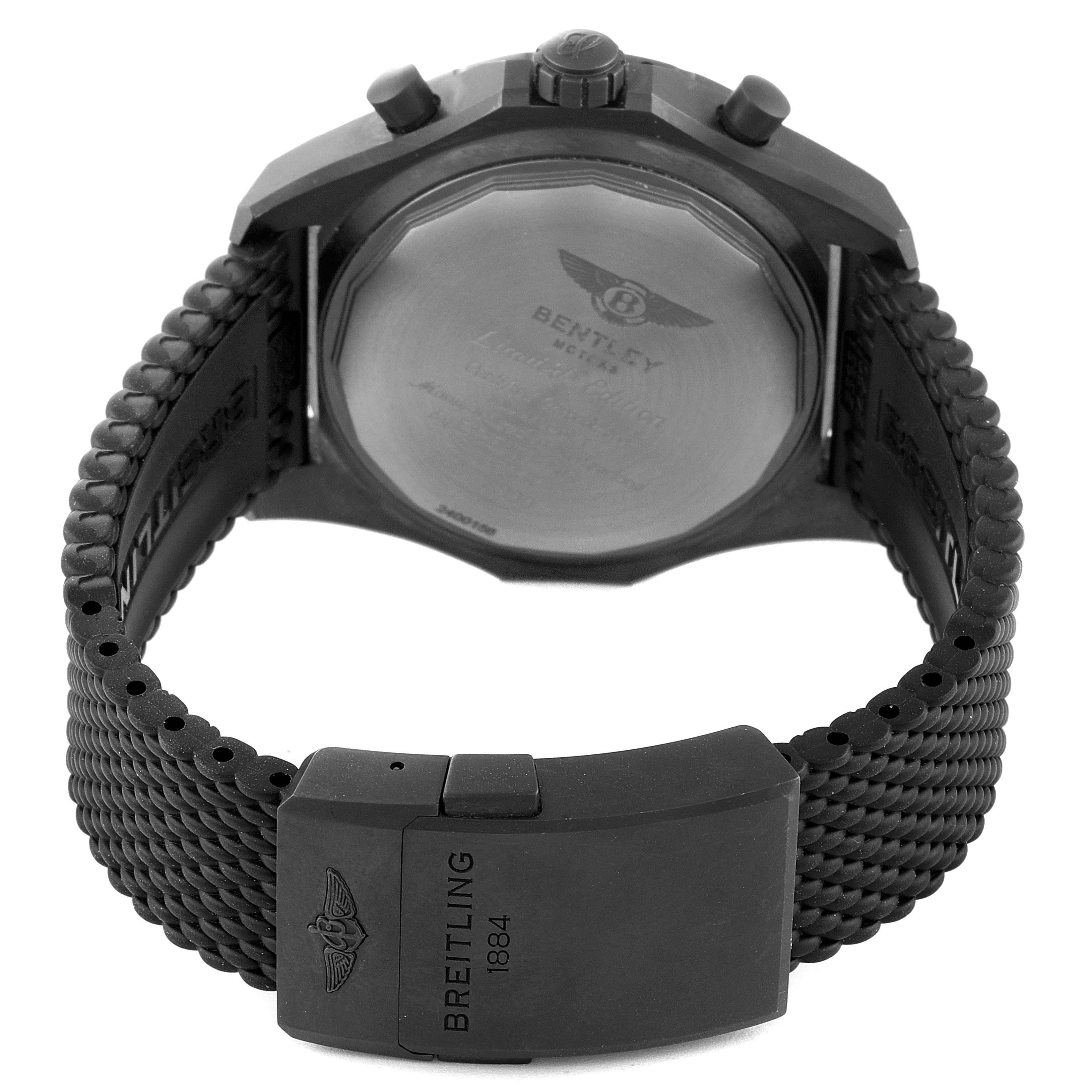 The image shows the back view of a Breitling Bentley V25367 Men's Titanium Black Dial V25367 Men's Titanium Black Dial model watch, focusing on the clasp and the back of the watch case.