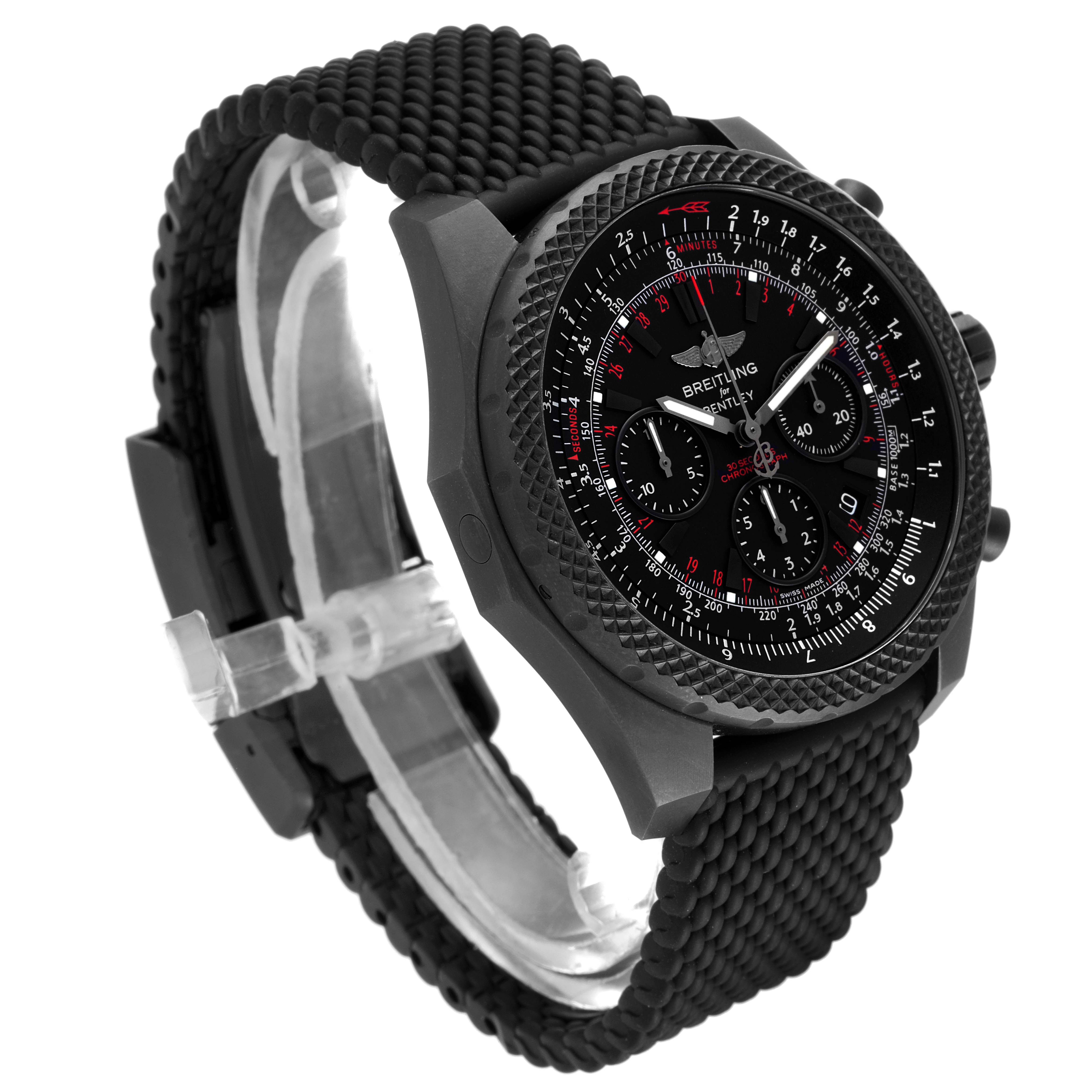 The image shows a Breitling Bentley V25367 Men's Titanium Black Dial V25367 Men's Titanium Black Dial model watch, angled from the front-left, displaying its dial, bezel, crown, and strap.