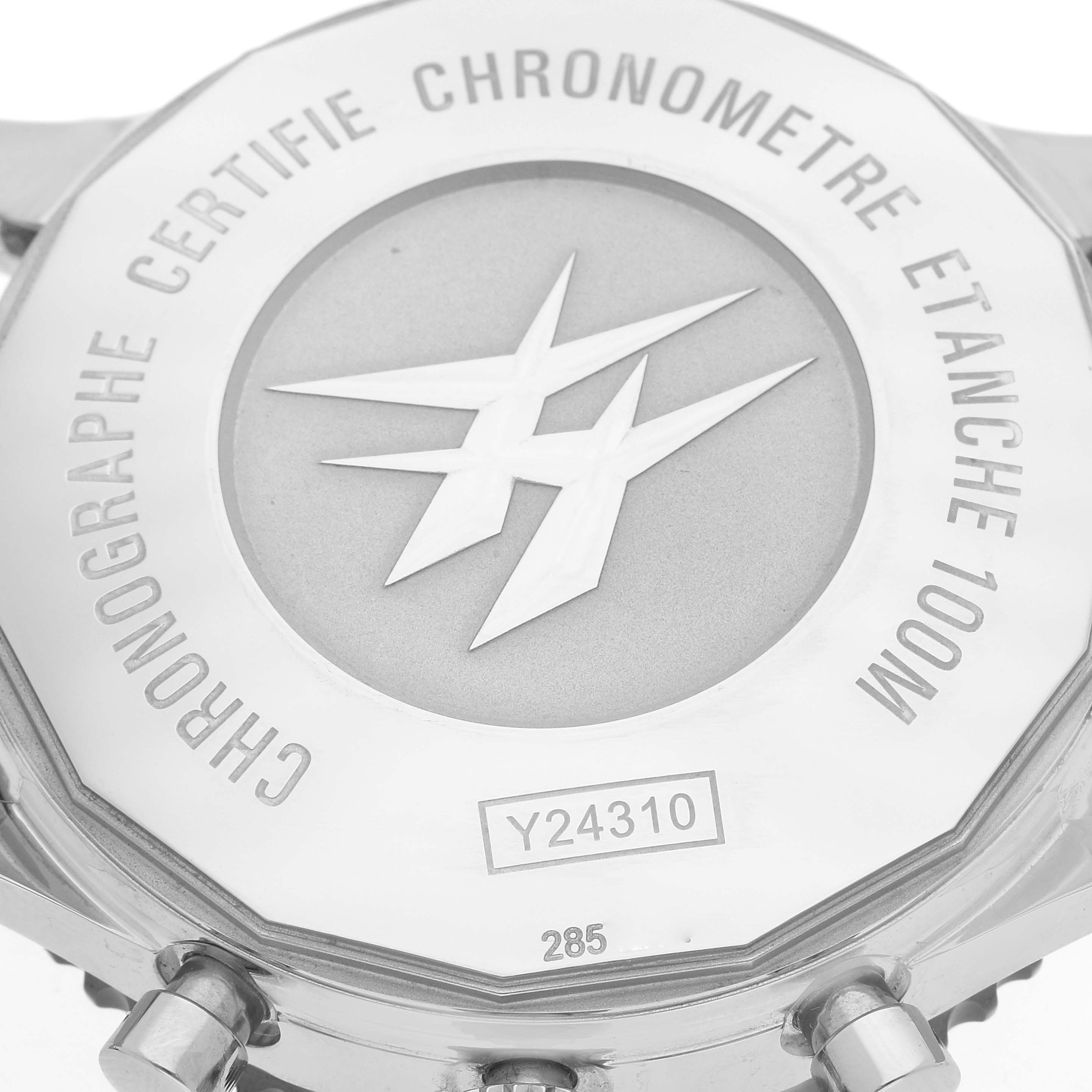 The image shows the back case of a Breitling Chronoliner Y2431012/BE10 Men's Stainless Steel Black Dial Y2431012/BE10 Men's Stainless Steel Black Dial watch.