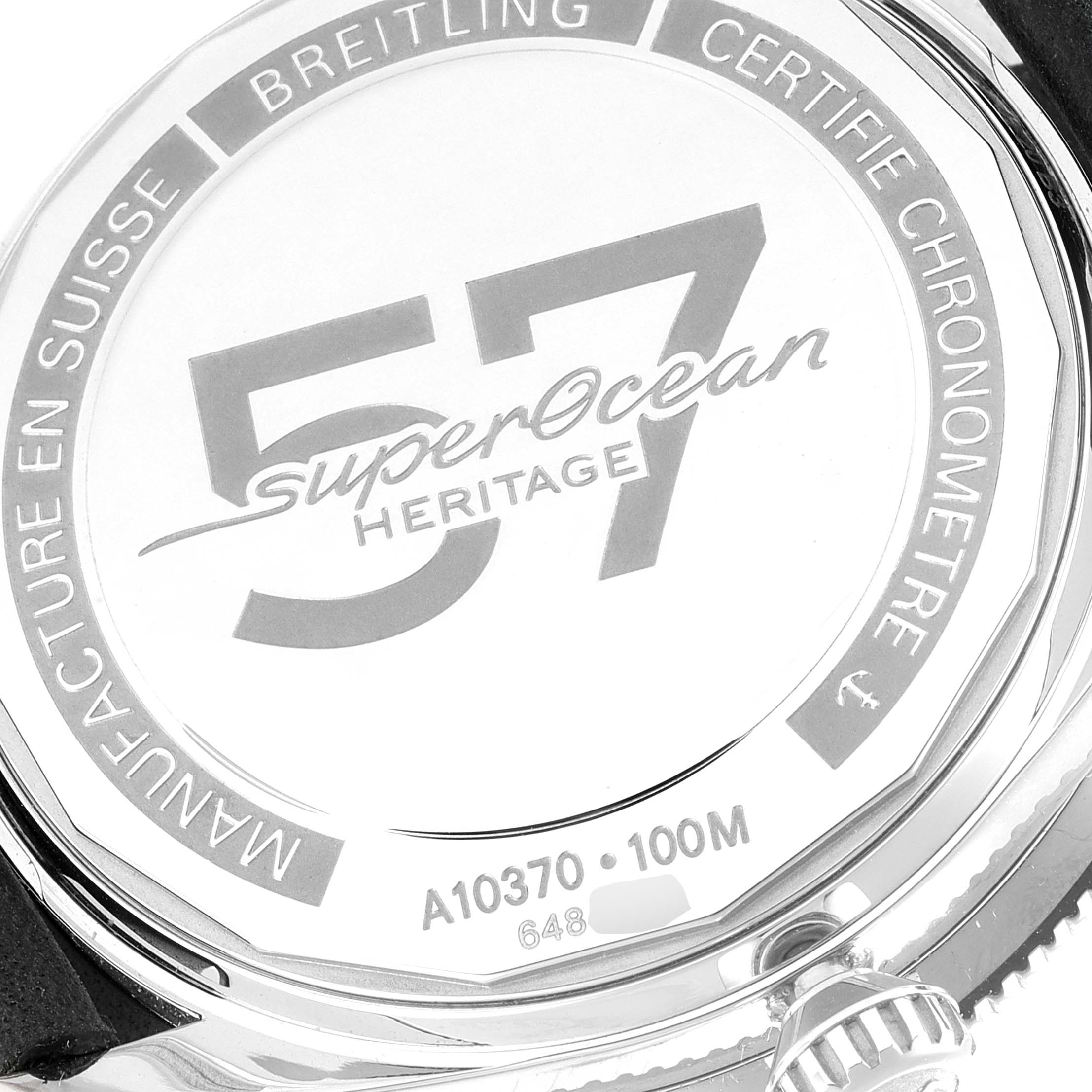 The image shows the back case of a Breitling Superocean A10370 Men's Stainless Steel Black Dial A10370 Men's Stainless Steel Black Dial Heritage 57 watch.