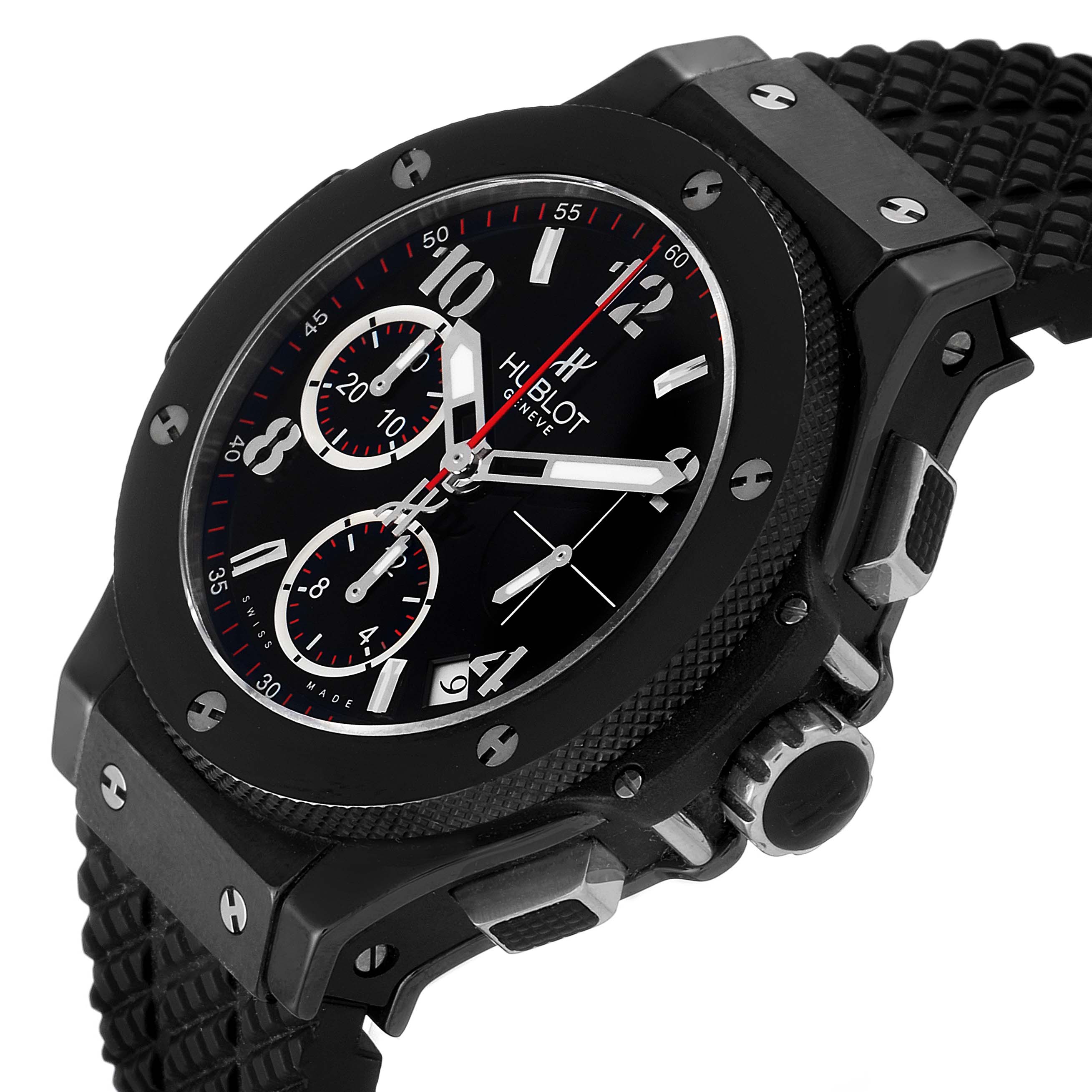 The image shows a side-angle view of a Hublot Big Bang 342.CX.130.RX Men's Ceramic Black Dial 342.CX.130.RX Men's Ceramic Black Dial watch, displaying the case, bezel, dial, and strap.