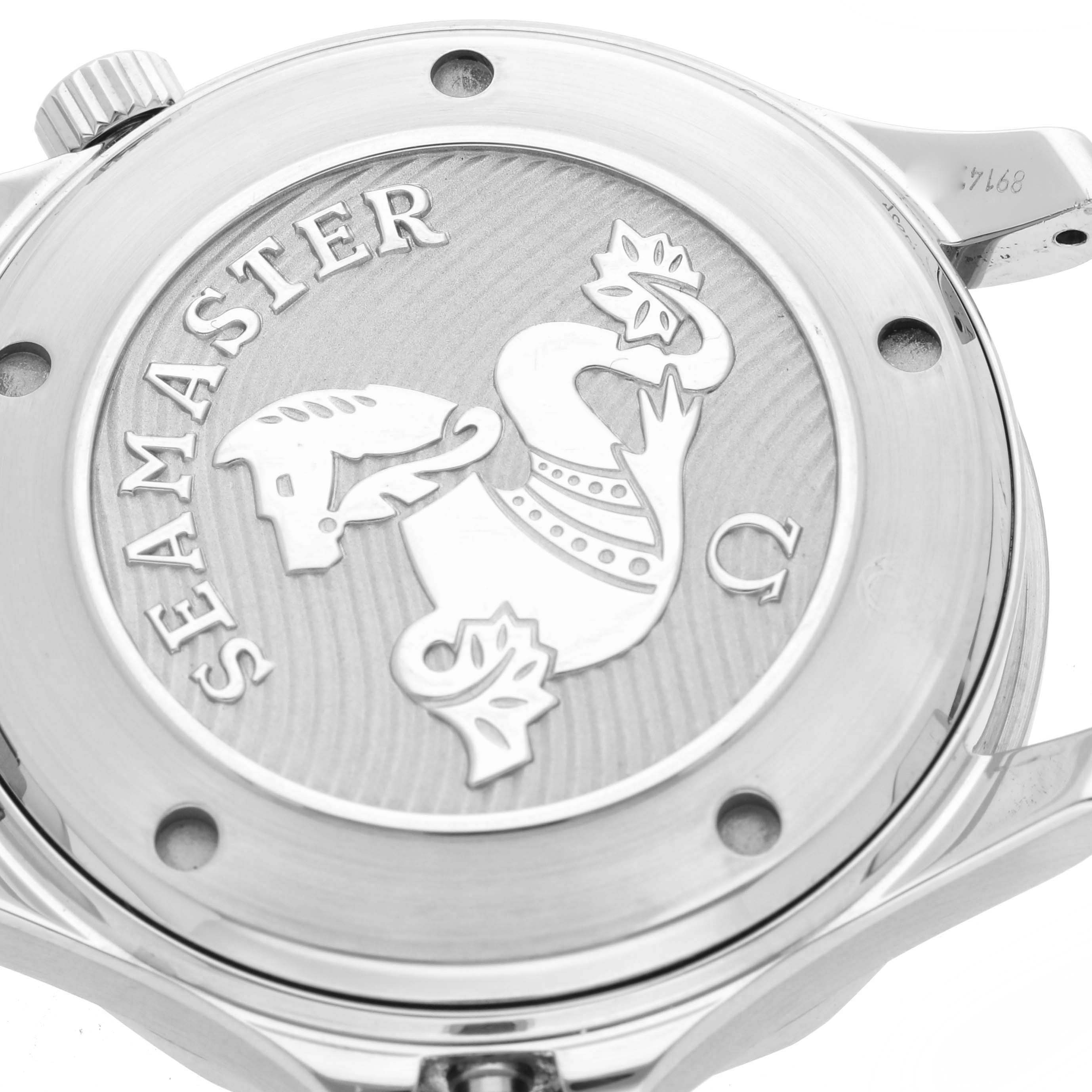 The image shows the engraved case back of an Omega Seamaster 212.30.41.20.01.003 Men
s Stainless Steel Black Dial 212.30.41.20.01.003 Men
s Stainless Steel Black Dial, featuring the brand logo and a decorative sea motif.