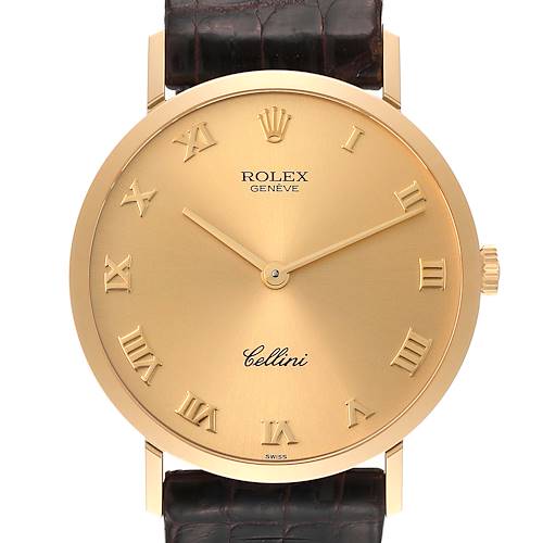 Photo of Rolex Cellini Classic Yellow Gold Brown Strap Mens Watch 4112 Papers