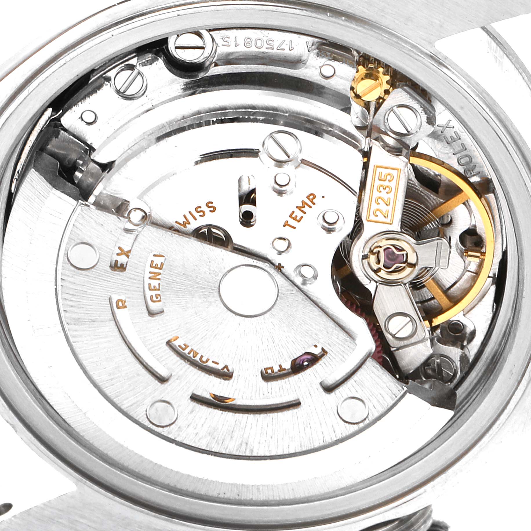 The image shows a close-up view of the movement mechanism of a Rolex Date 79190 Women's Stainless Steel Black Dial 79190 Women's Stainless Steel Black Dial model watch.