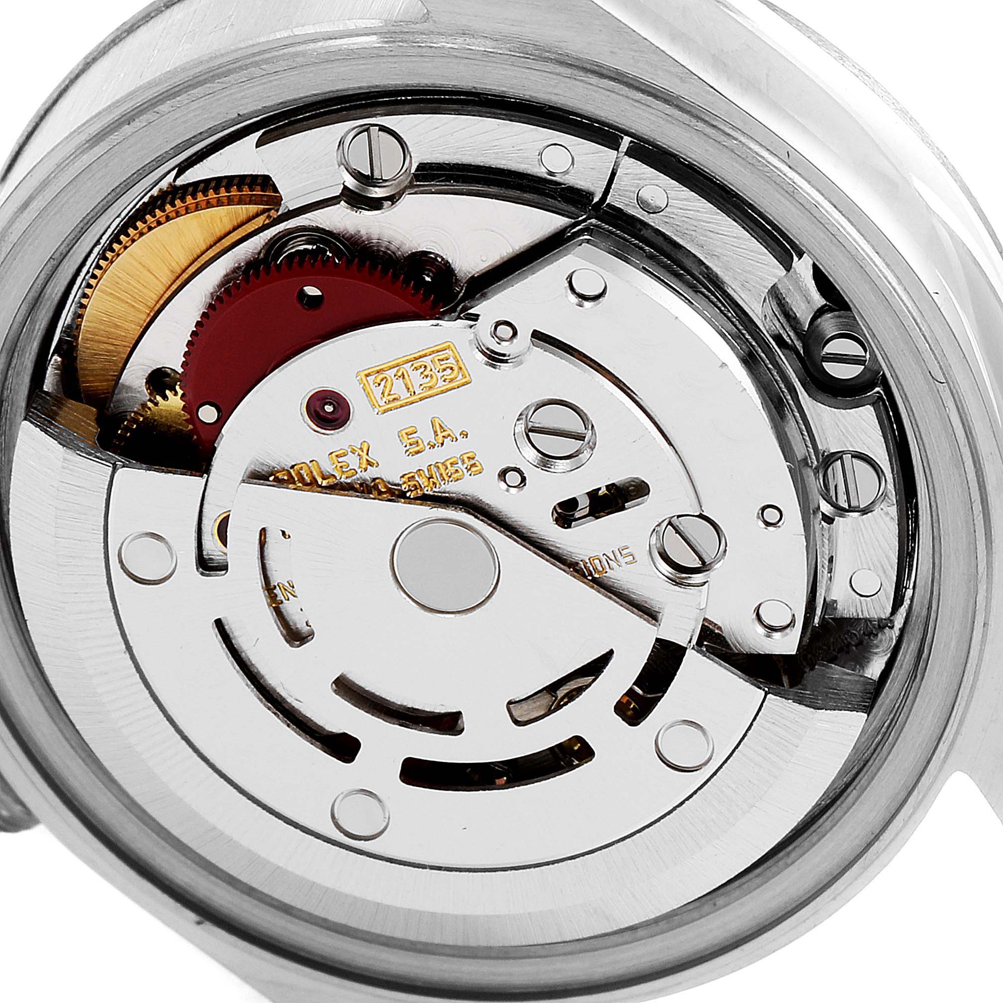 The image shows the inner mechanical movement of the Rolex Date 69174 Women's Stainless Steel Silver Dial 69174 Women's Stainless Steel Silver Dial model watch from an angled, close-up view.
