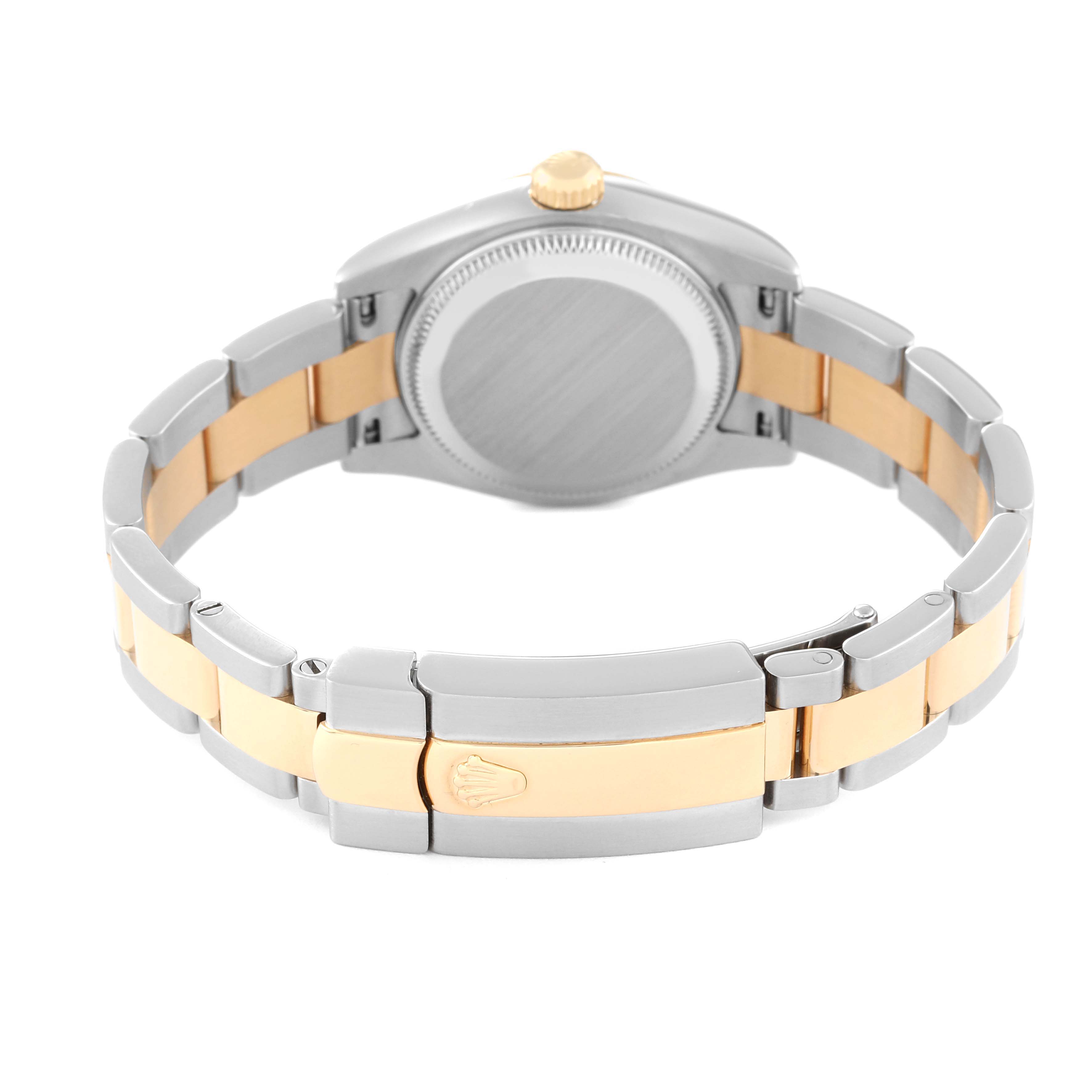 This image shows the back of a Rolex Datejust 179163 Women's Steel and Gold (two tone) Blue Dial 179163 Women's Steel and Gold (two tone) Blue Dial watch, highlighting the bracelet and clasp.