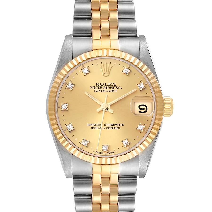 Rolex Datejust Midsize Diamond Dial Steel Yellow Gold Ladies Watch 68273 SwissWatchExpo