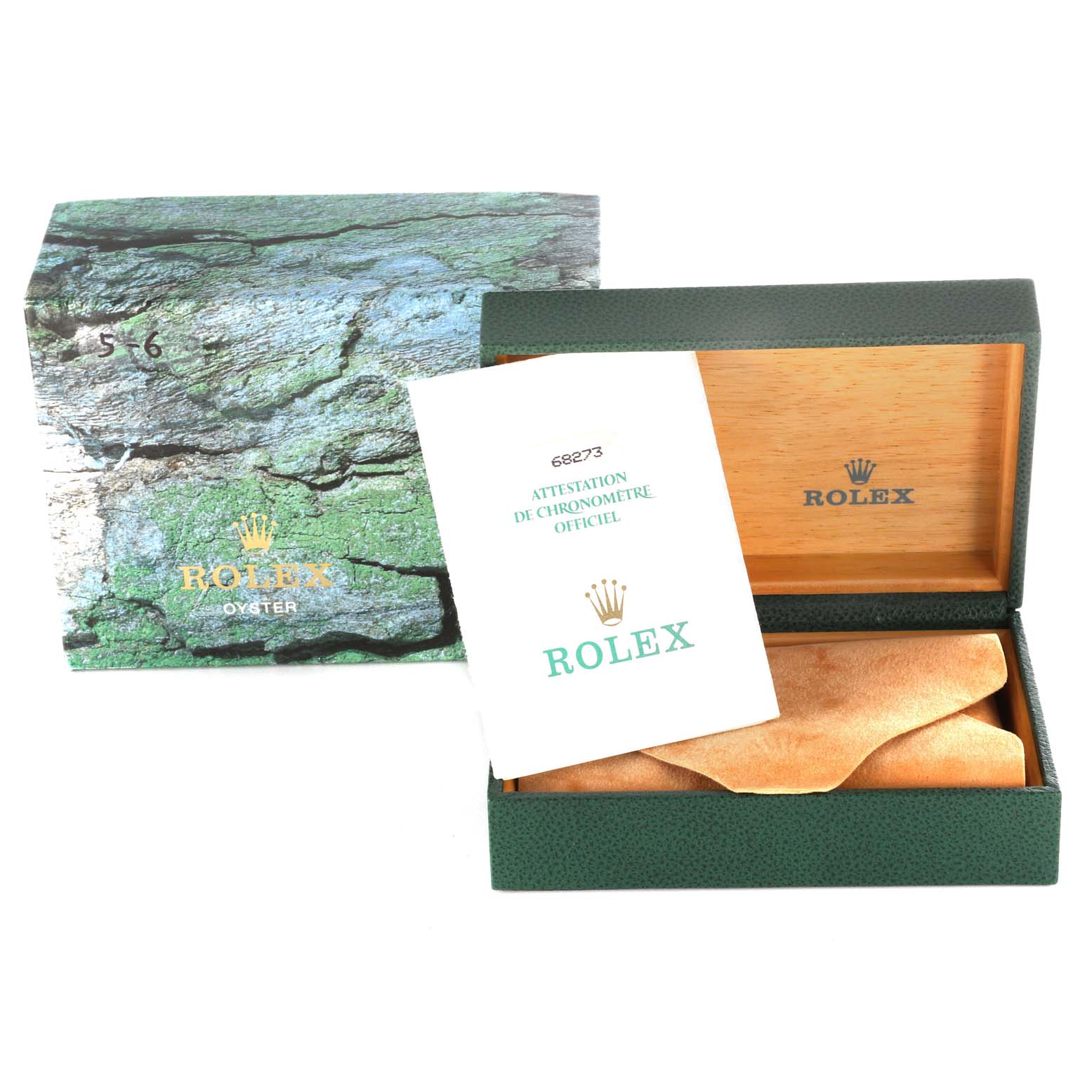 The image shows the packaging and authentication papers for a Rolex Mid-Size 68273 Women's Steel and Gold (two tone) Champagne Dial 68273 Women's Steel and Gold (two tone) Champagne Dial model wristwatch.