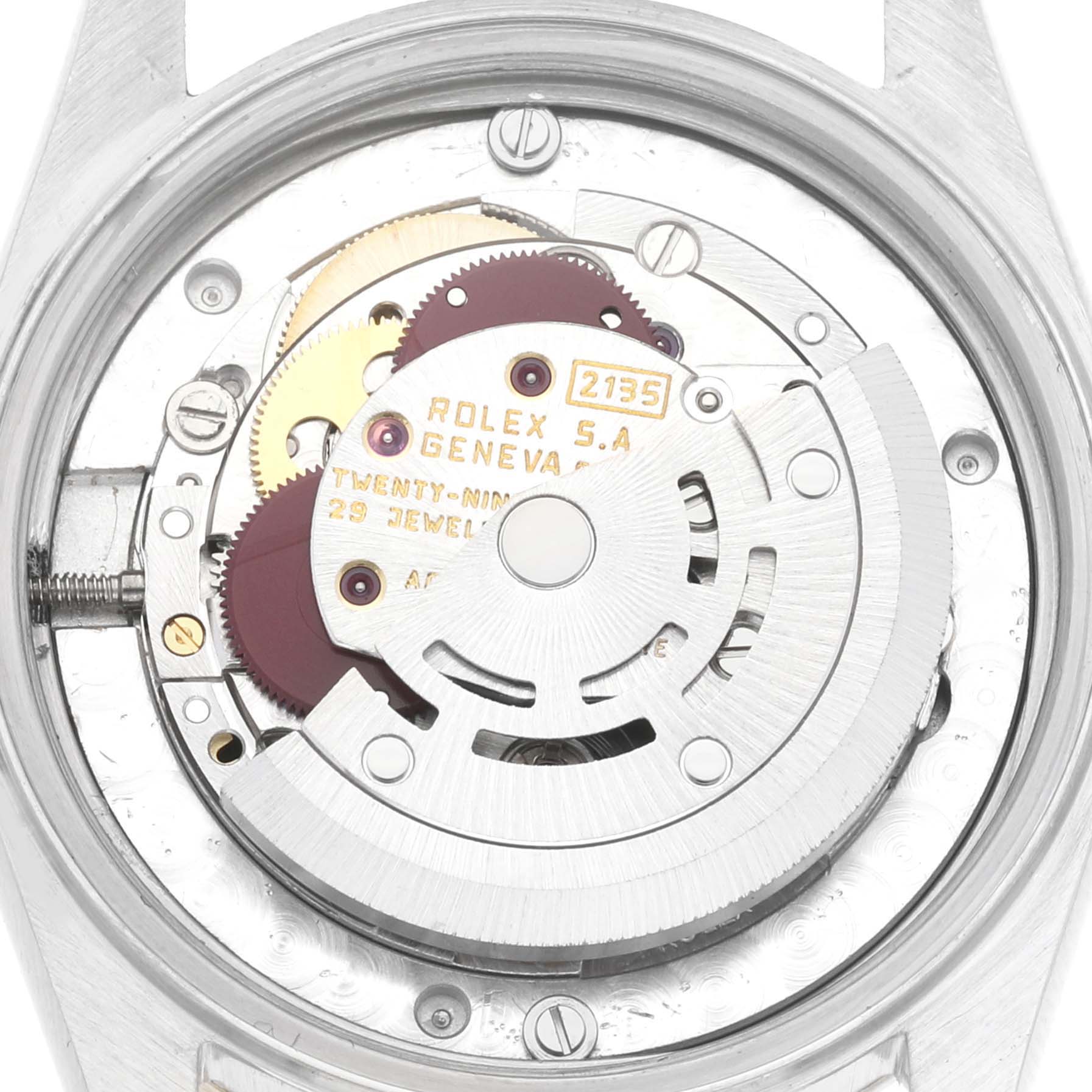 The image shows the internal mechanism of a Rolex Mid-Size 68273 Women's Steel and Gold (two tone) Champagne Dial 68273 Women's Steel and Gold (two tone) Champagne Dial model watch, focusing on the movement parts.