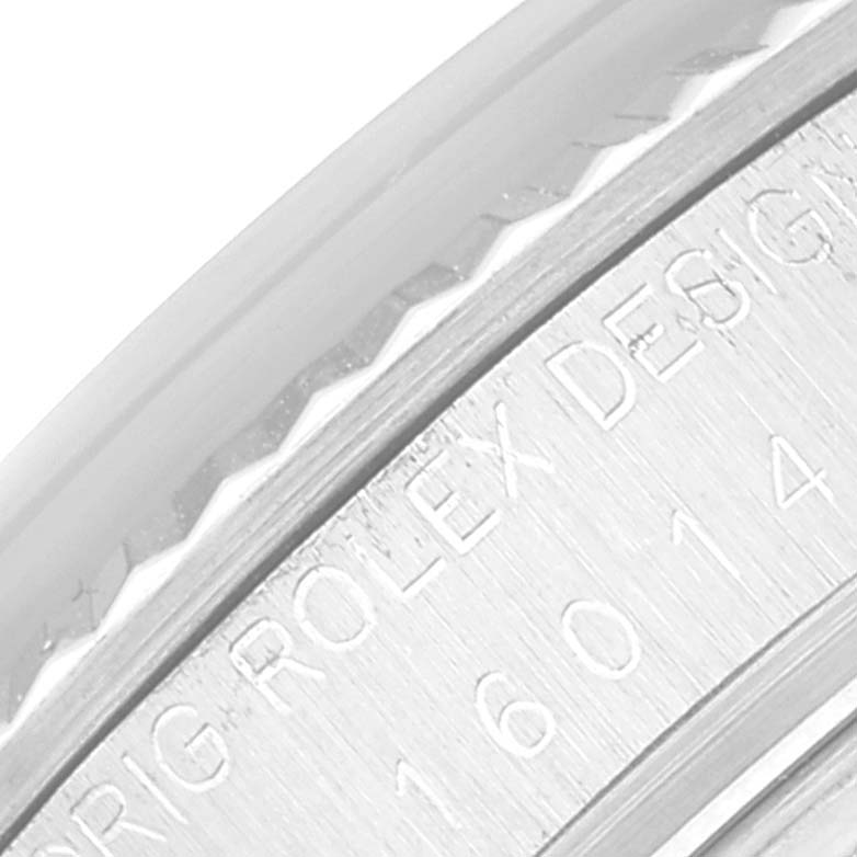 This image shows a close-up of the side engraving on the Rolex Vintage Collection 16014 Men
s Stainless Steel Silver Dial 16014 Men
s Stainless Steel Silver Dial model.