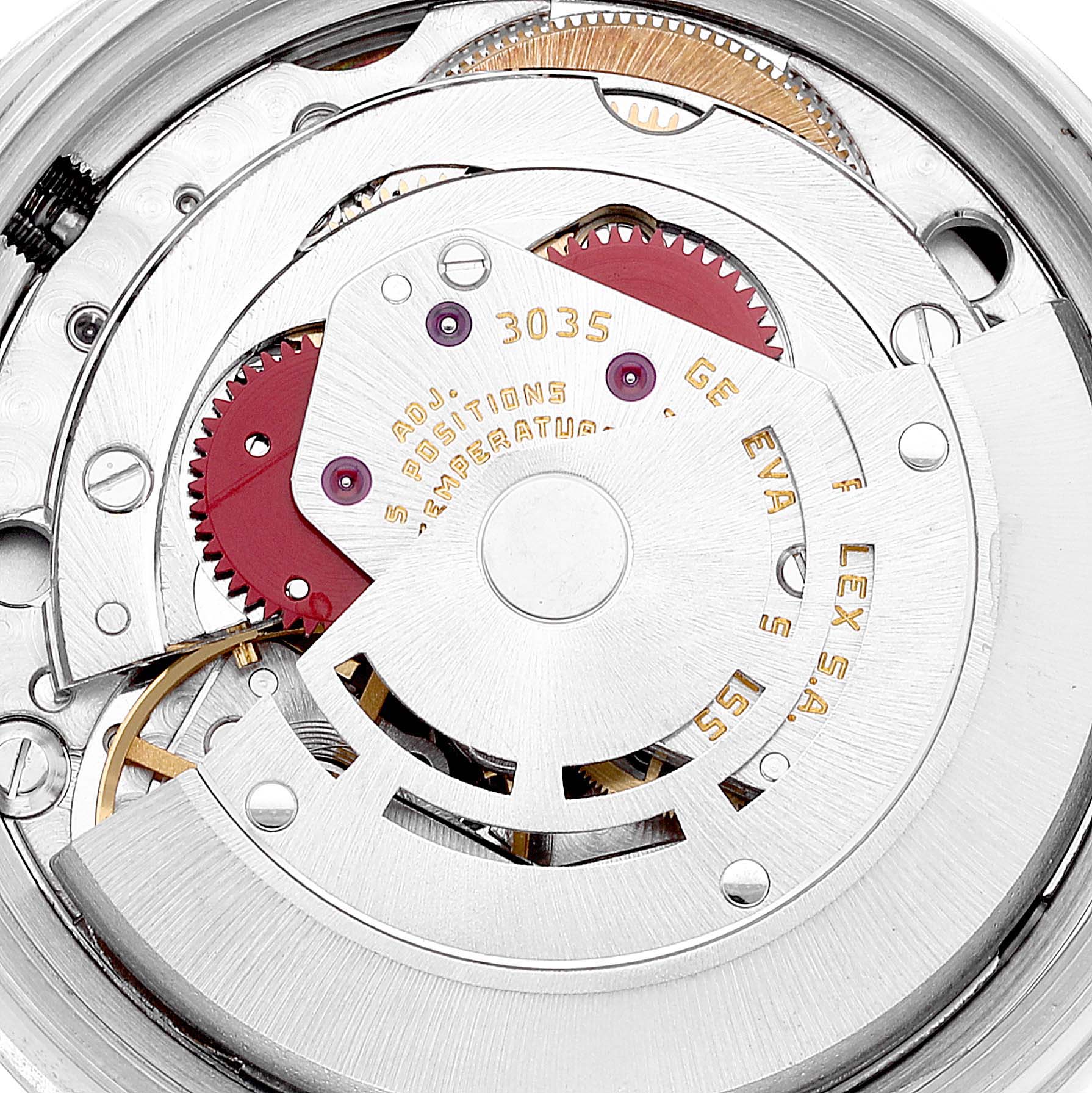 This image shows the internal mechanism of the Vintage Collection model by Rolex, emphasizing the gear and rotor components.