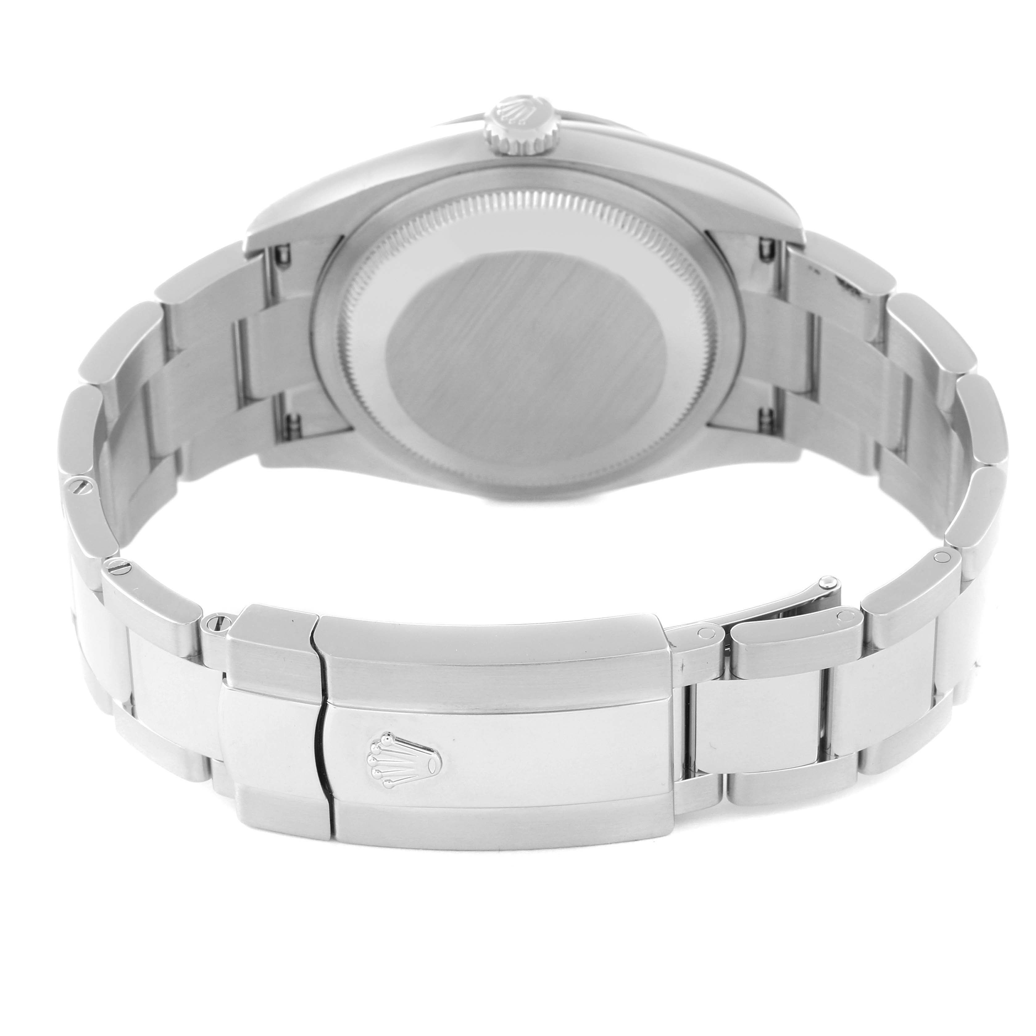 This image shows the back case and clasp of a Rolex Datejust 126234 Men's Stainless Steel Grey Dial 126234 Men's Stainless Steel Grey Dial watch.