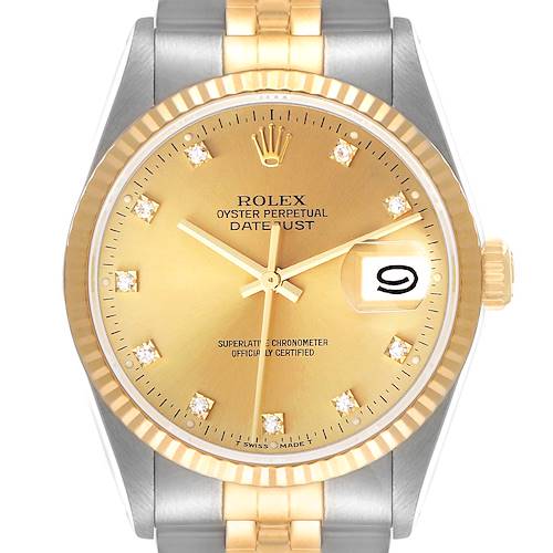 Photo of Rolex Datejust Steel Yellow Gold Champagne Diamond Dial Mens Watch 16233