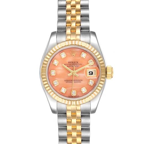 Photo of Rolex Datejust Steel Yellow Gold Pink Coral Stone Diamond Dial Watch 179173