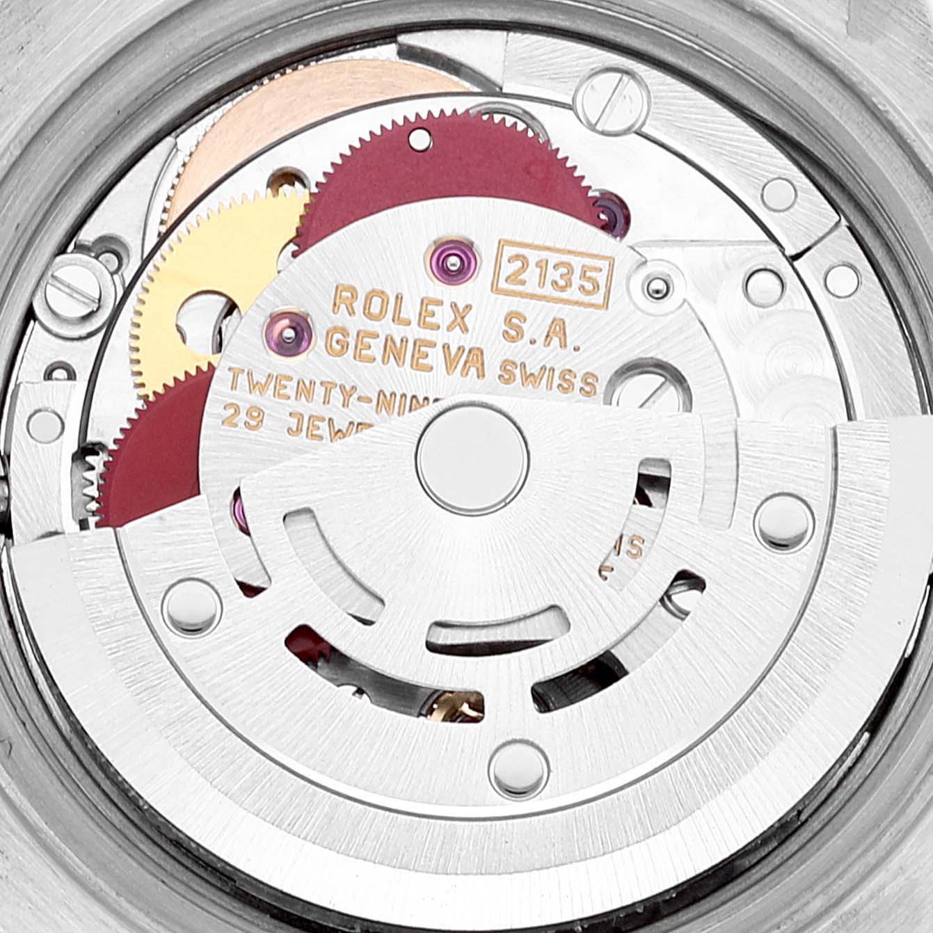 The image displays the internal mechanism of the Rolex Datejust 69173 Women's Steel and Gold (two tone) White Dial 69173 Women's Steel and Gold (two tone) White Dial watch, showcasing gears and the marked rotor movement.