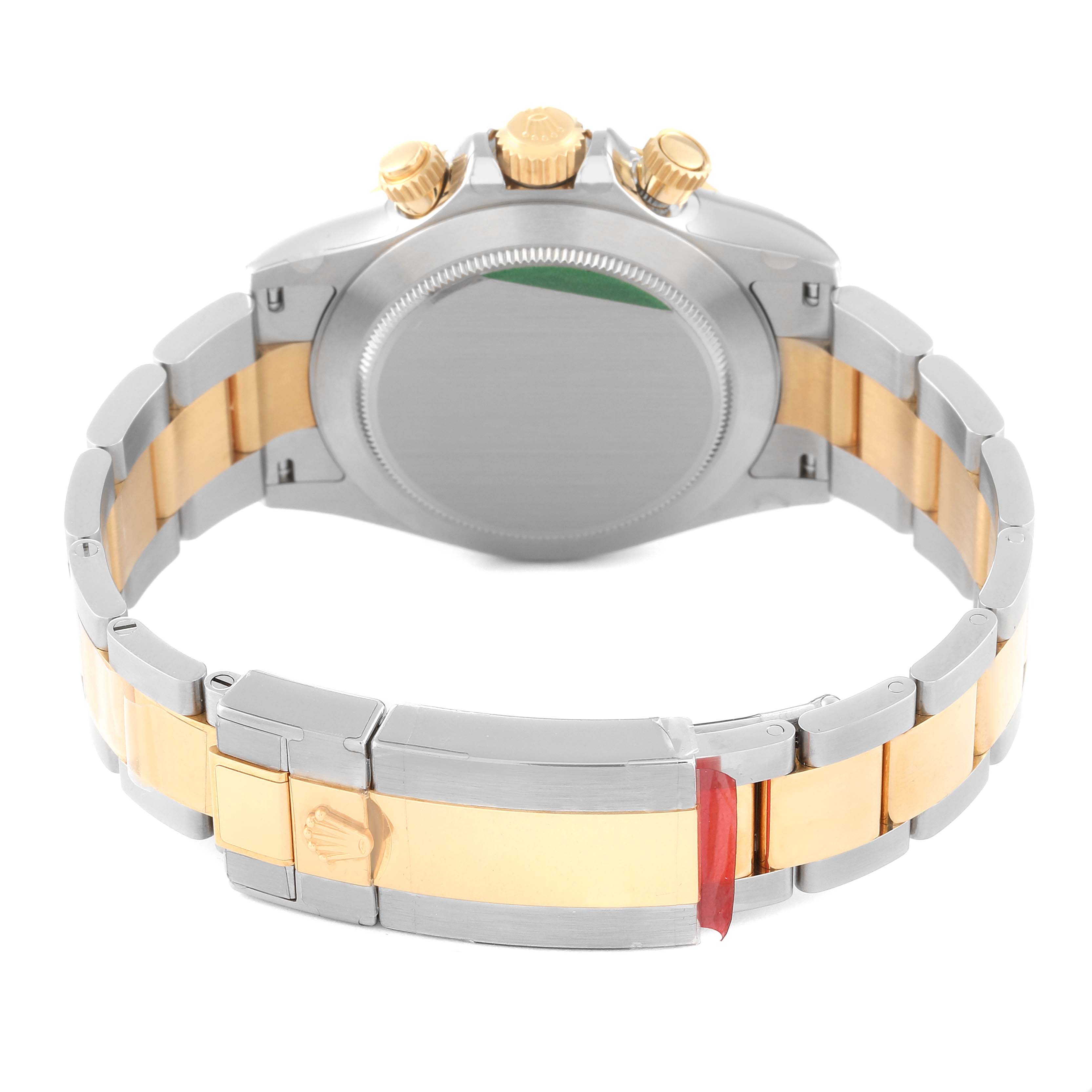 The image shows the back and clasp of a Rolex Daytona 116503 Men's Steel and Gold (two tone) Mother of Pearl Dial 116503 Men's Steel and Gold (two tone) Mother of Pearl Dial watch, highlighting the two-tone stainless steel and gold design.