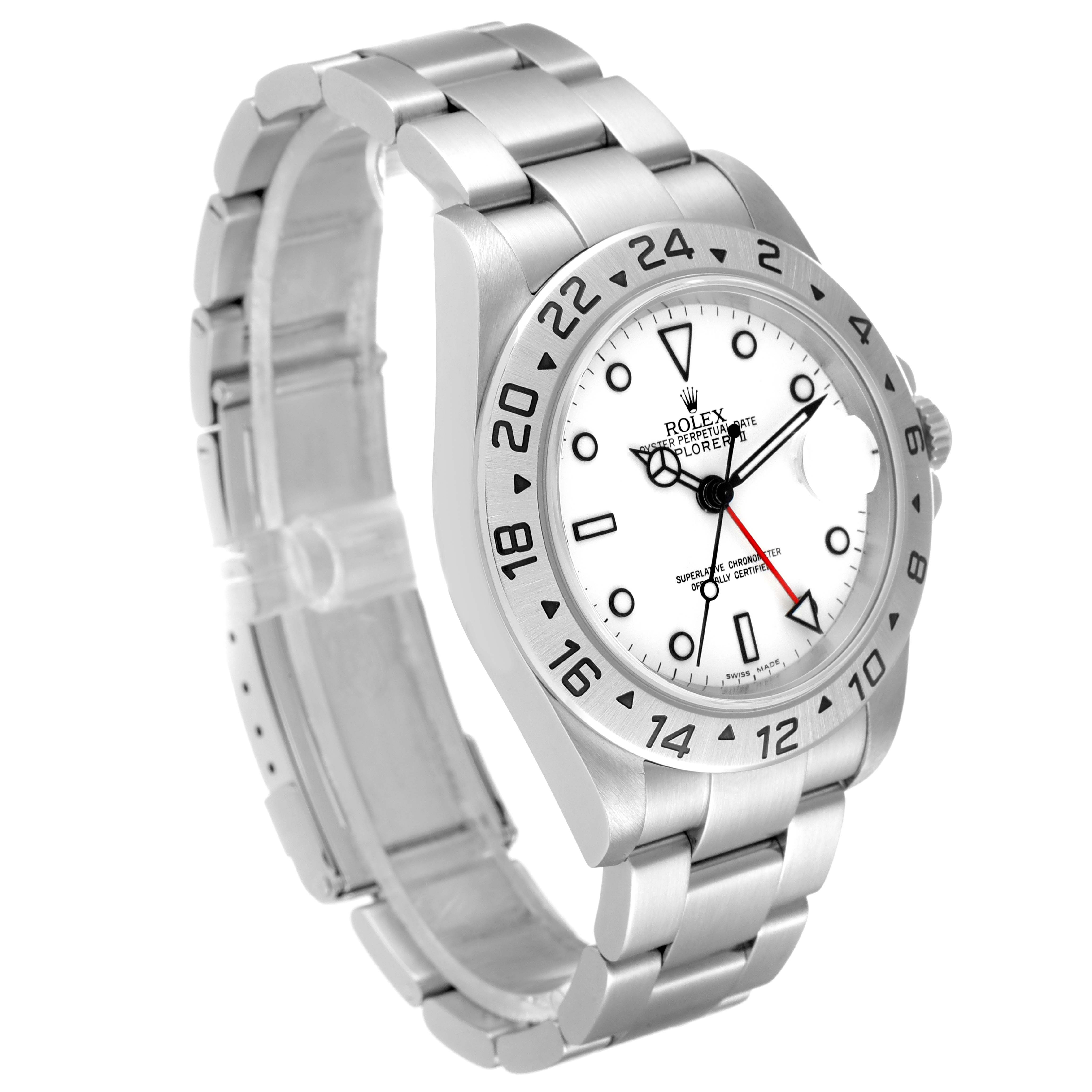 The image shows a side and front angle view of the Rolex Explorer 16570 Men's Stainless Steel White Dial 16570 Men's Stainless Steel White Dial watch, highlighting the bezel, dial, and bracelet.