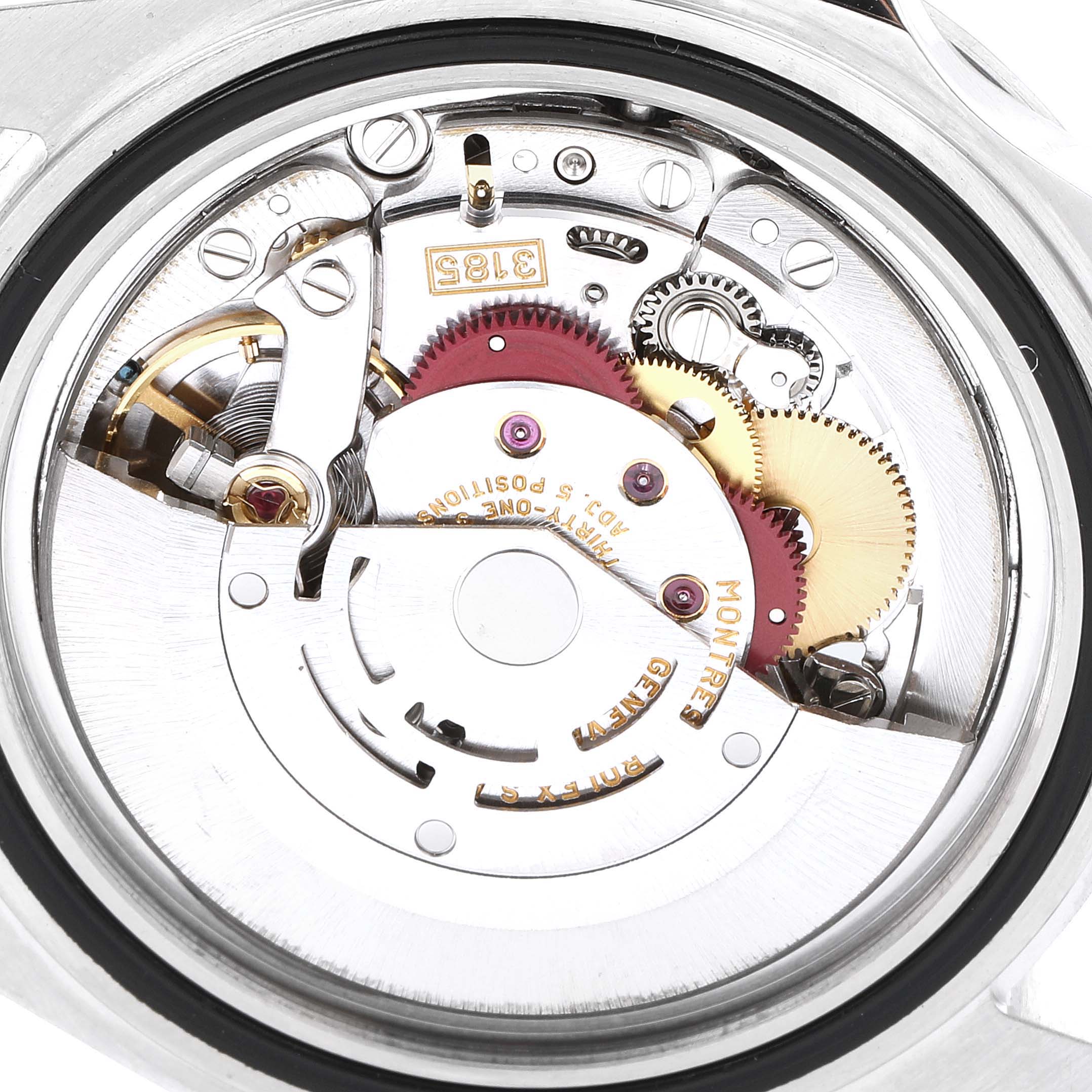 This image shows the internal movement parts of the Rolex Explorer 16570 Men
s Stainless Steel Black Dial 16570 Men
s Stainless Steel Black Dial watch from a back view angle.