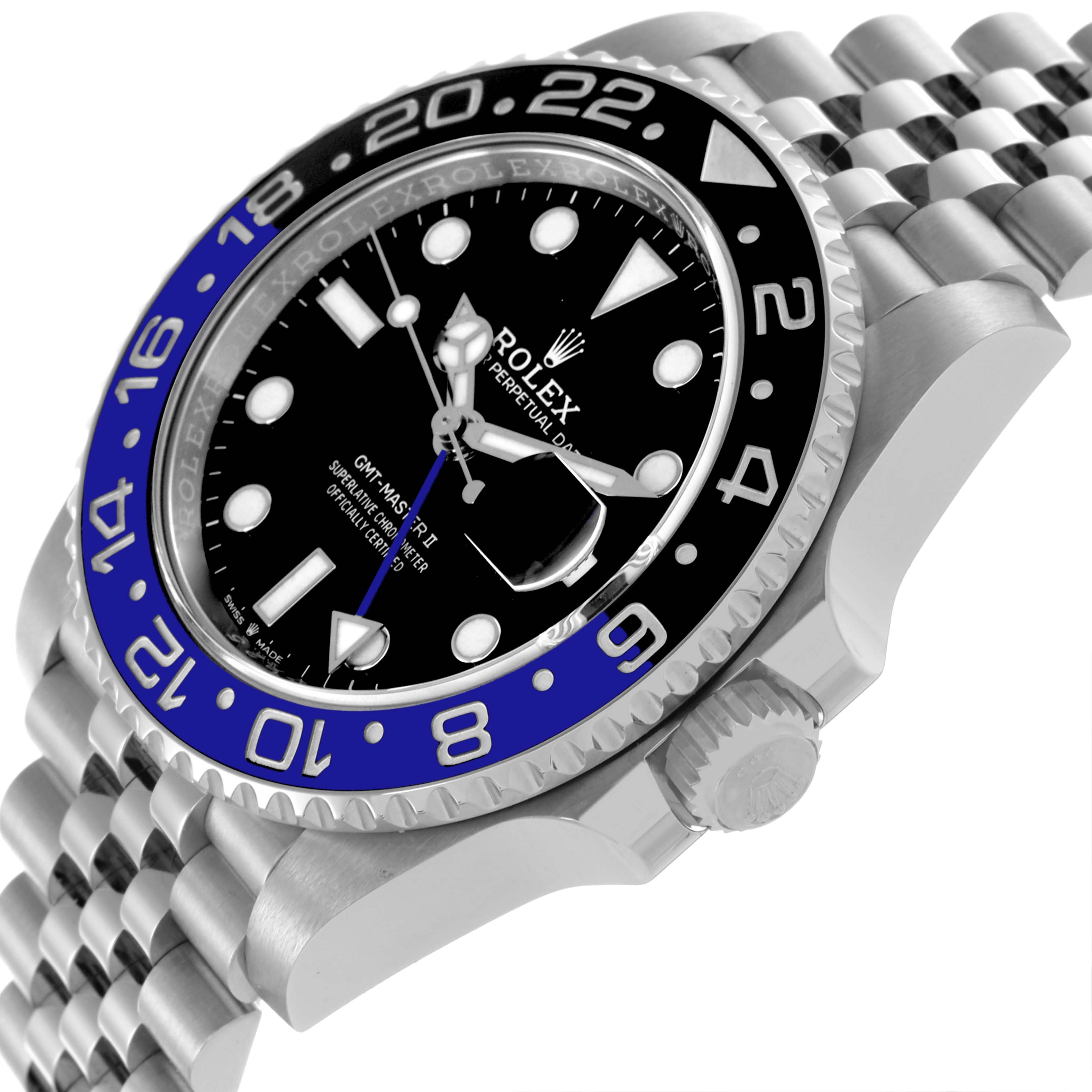 The image shows a side angle of the Rolex GMT-Master 68251 Men
s Stainless Steel Black Dial 68251 Men
s Stainless Steel Black Dial, displaying the bezel, crown, and part of the jubilee bracelet.