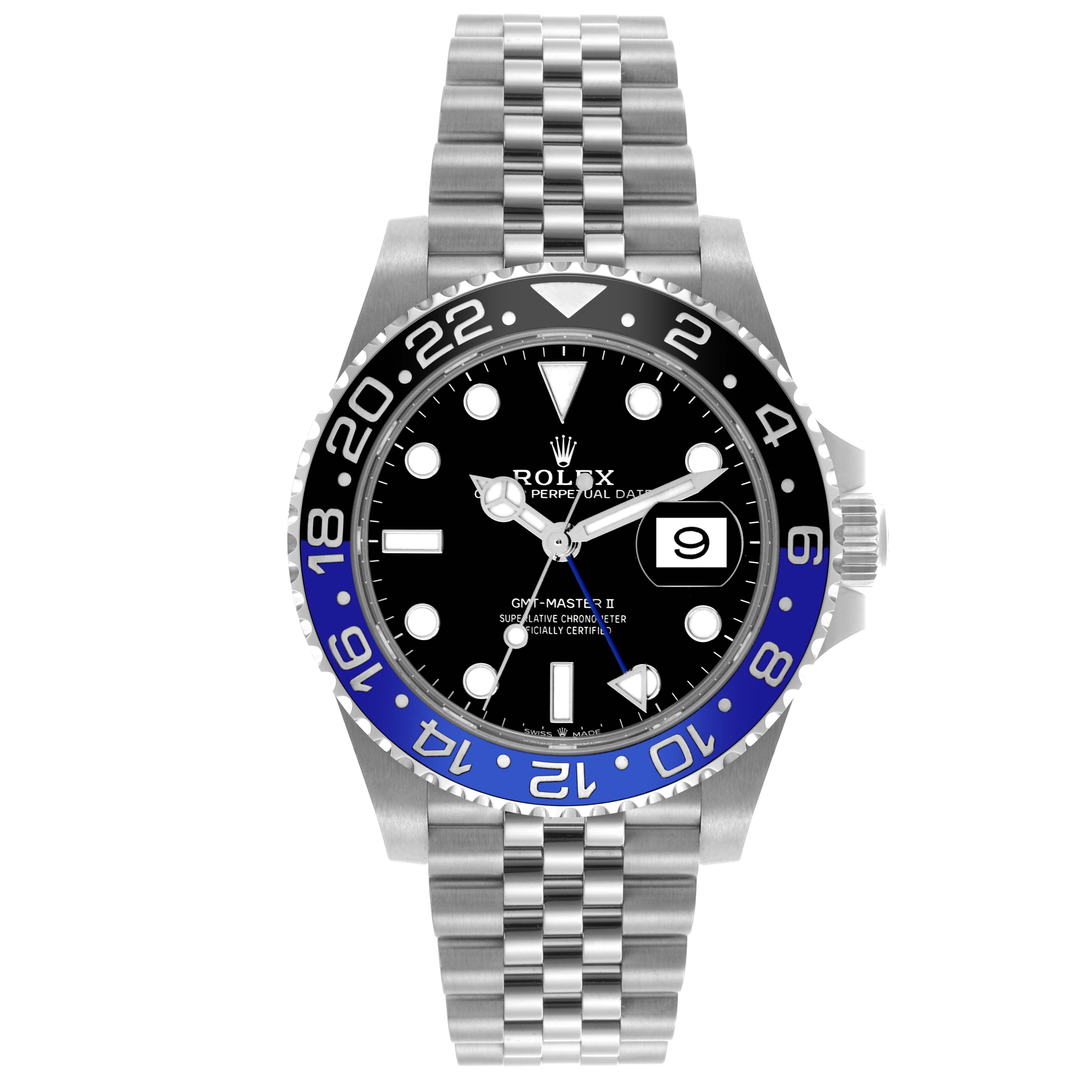 The Rolex GMT-Master 68251 Men
s Stainless Steel Black Dial 68251 Men
s Stainless Steel Black Dial watch is shown from a front angle, displaying the bezel, dial, hands, and the jubilee bracelet.