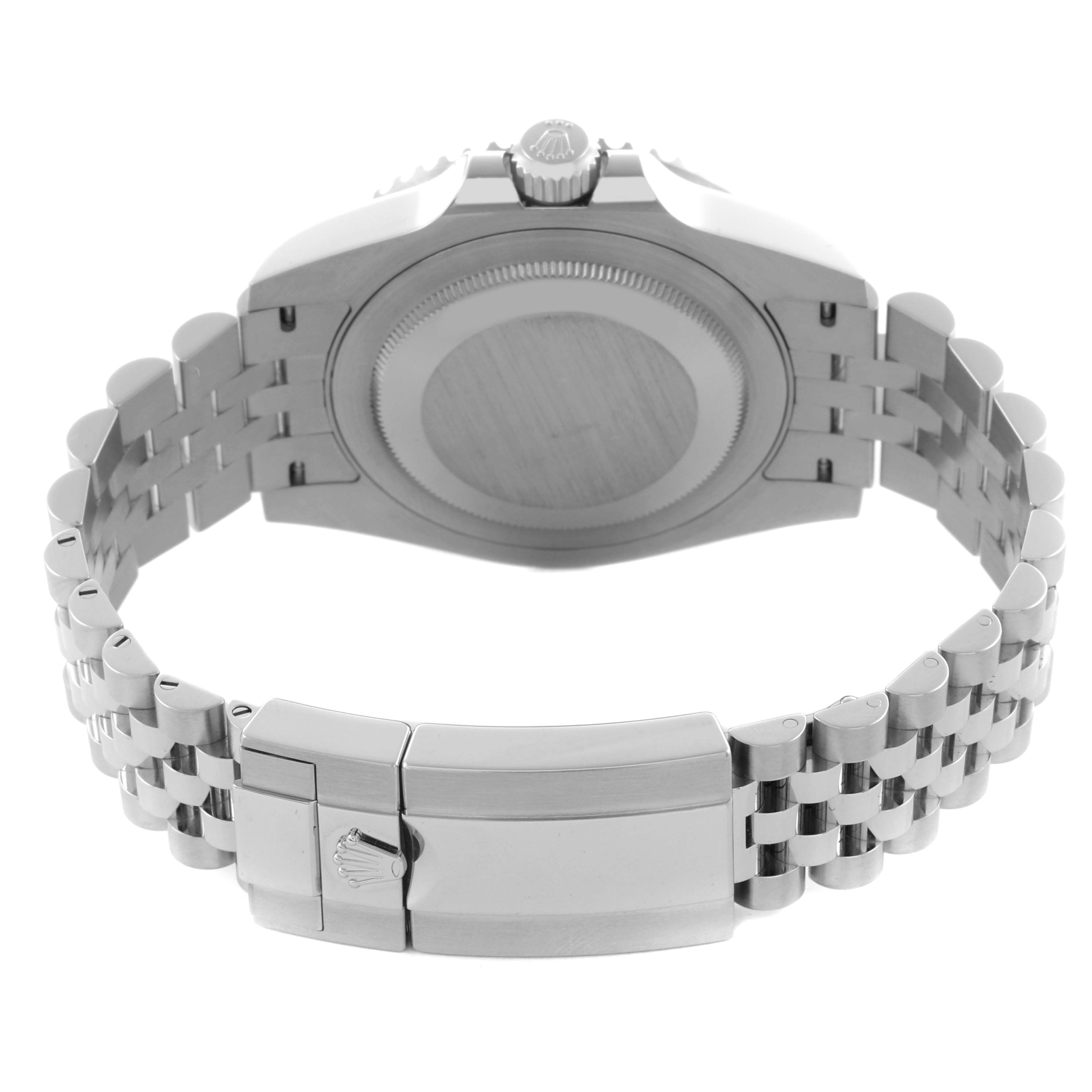 The image shows the back view of a Rolex GMT-Master 68251 Men
s Stainless Steel Black Dial 68251 Men
s Stainless Steel Black Dial watch, highlighting the bracelet and clasp.