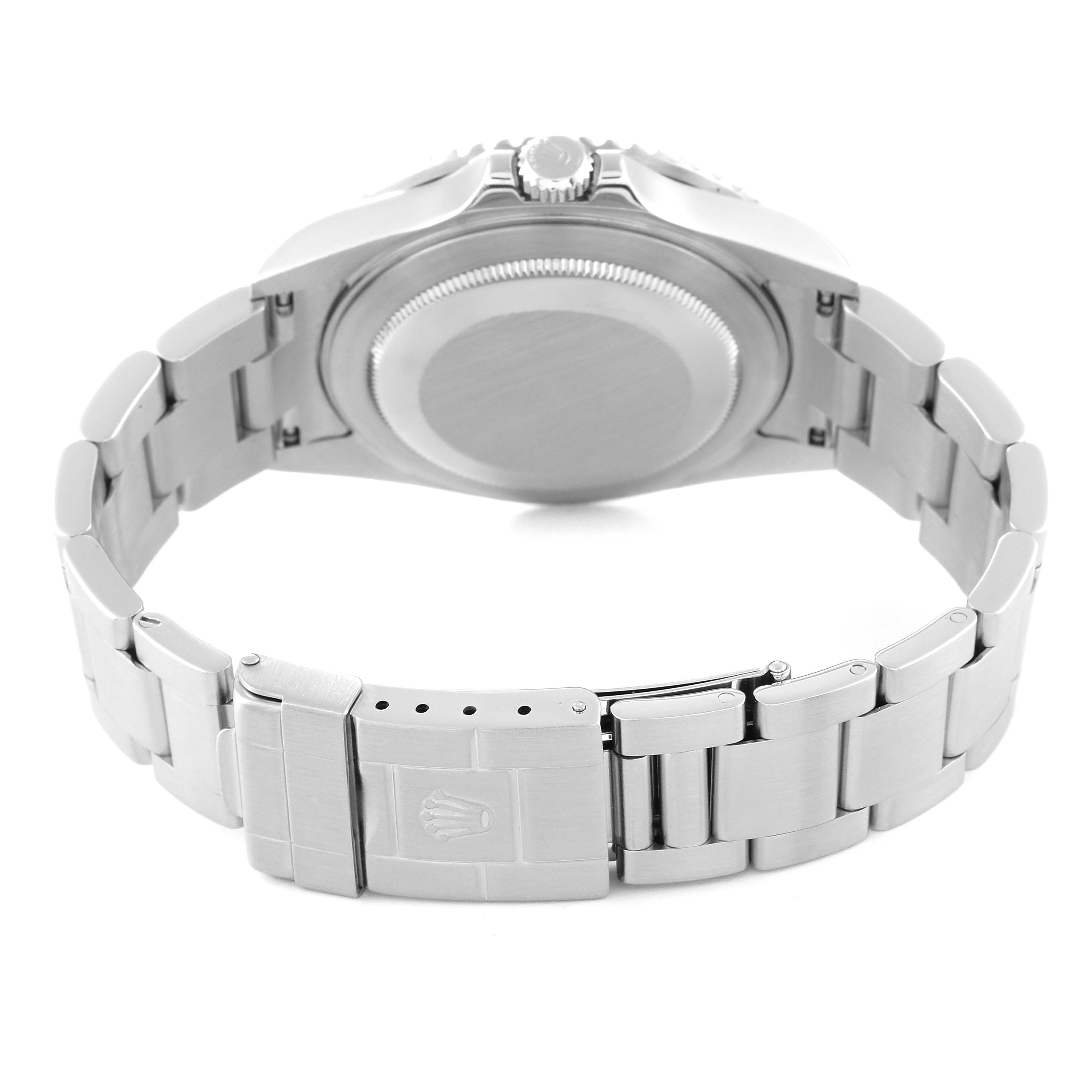 This image shows the back of the Rolex GMT-Master 16710 Men
s Stainless Steel Black Dial 16710 Men
s Stainless Steel Black Dial, highlighting the bracelet and clasp.