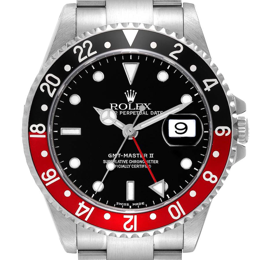 Rolex GMT Master II Black Red Coke Bezel Steel Mens Watch 16710 Box Papers SwissWatchExpo