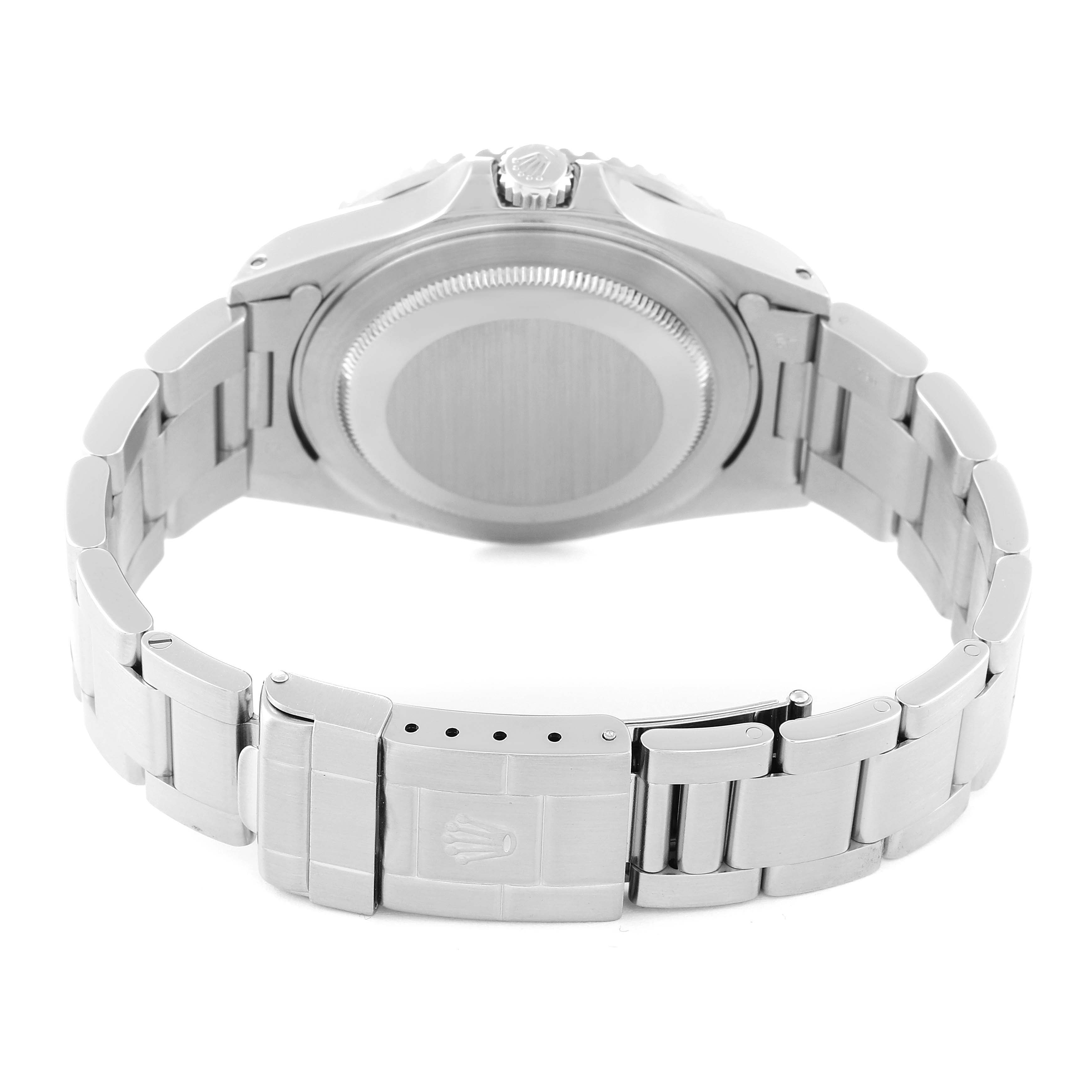 The image shows the back case, bracelet, and clasp of a Rolex GMT-Master 16710 Men's Stainless Steel Black Dial 16710 Men's Stainless Steel Black Dial watch, viewed from the rear angle.