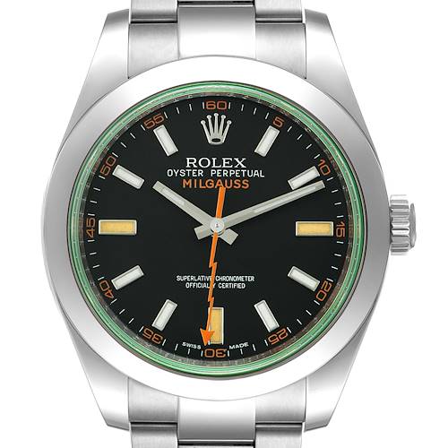 Photo of Rolex Milgauss Black Dial Green Crystal Steel Mens Watch 116400V