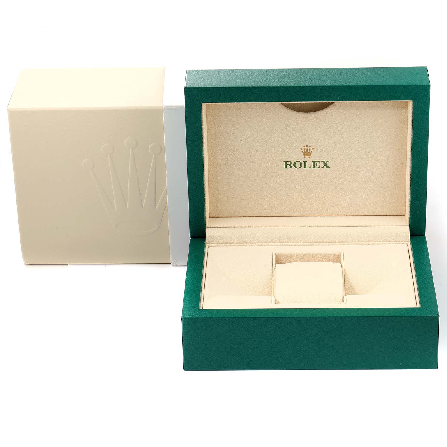 The image shows the open box and packaging for the Rolex Milgauss 116400V Men's Stainless Steel Black Dial 116400V Men's Stainless Steel Black Dial watch.